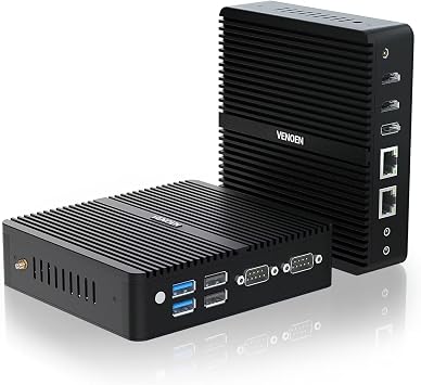 VENOEN Mini PC Fanless Mini Desktop with N95 CPU, Small PC Support 4K Triple Display, 16G RAM 1TB M.2 SSD, 2xRJ45 LAN, 2xRS232 COM, 2.4/5G WiFi, BT 4.2, Win 11 Pro Fanless Mini PC