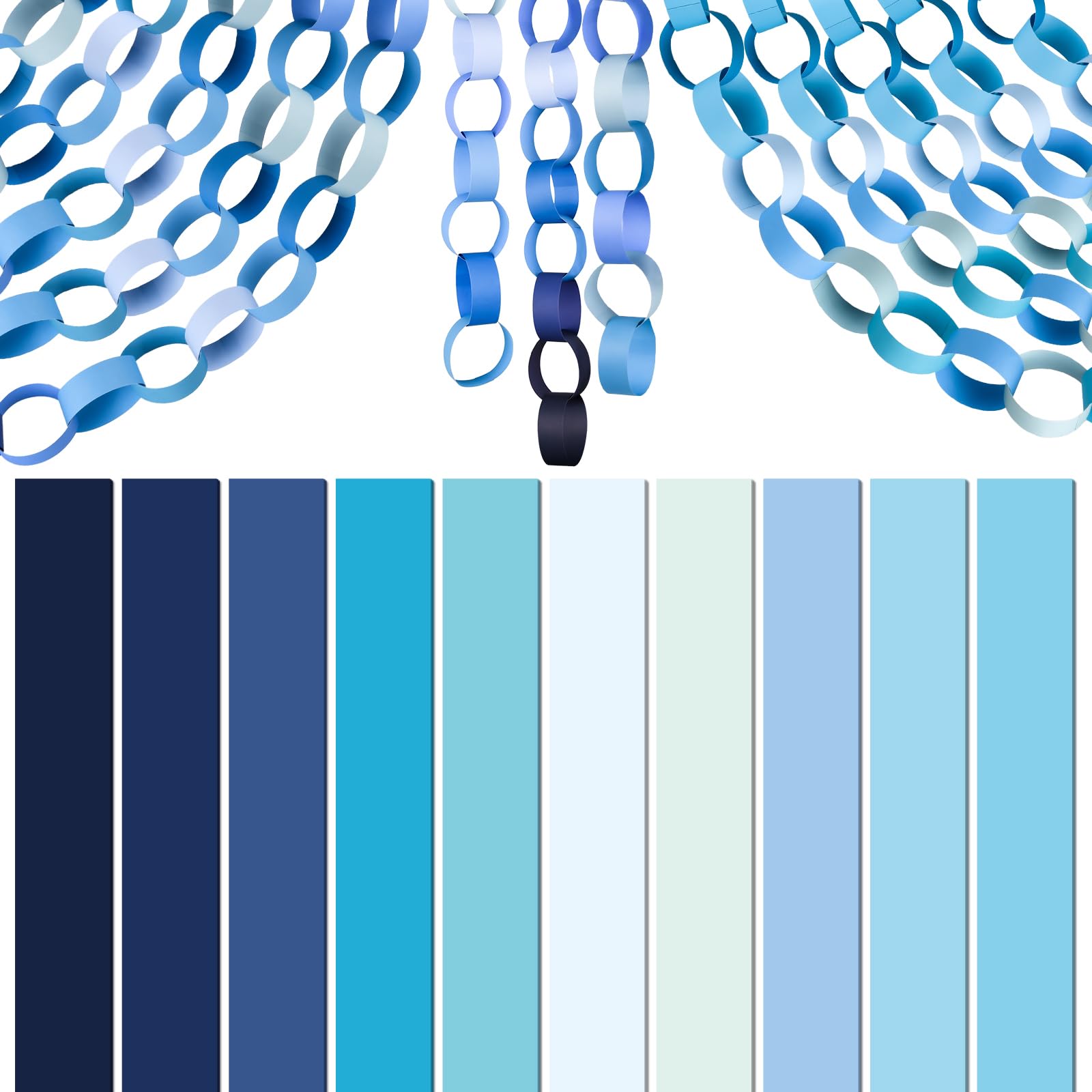 CHRORINE 600Pcs Colorful Paper Chains Strips for Birthday Party Decorations DIY Crafts Supplies (Blue, 1 x 7.08 inches)