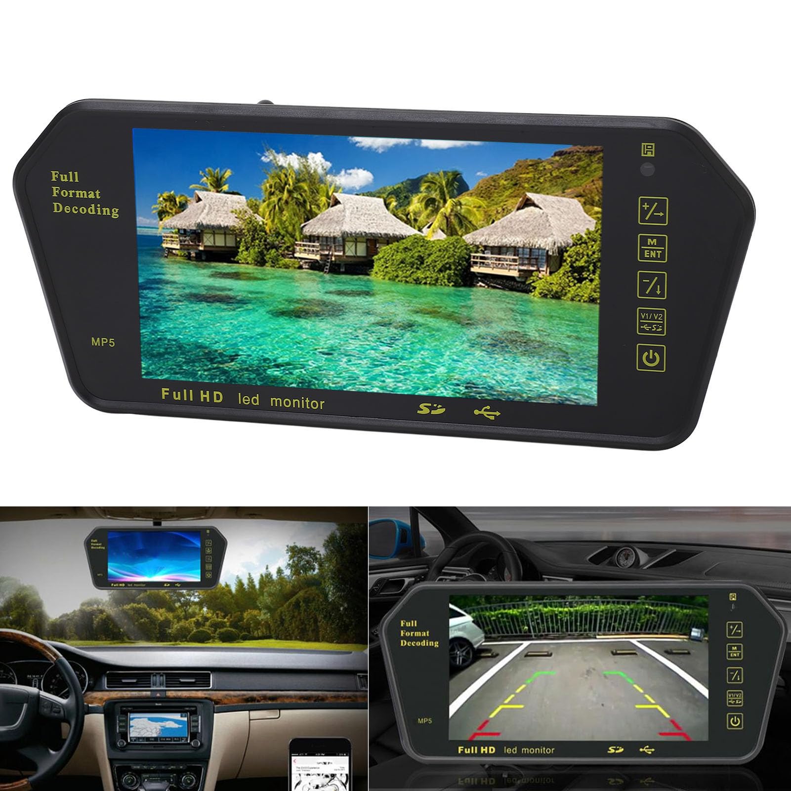 Telecamera per Specchietto Retrovisore, Dash Cam a Specchio 7 Pollici con Fotocamera a 4 LED, Telecamera Posteriore 1080P per Auto, Telecamera di Backup Impermeabile (Senza