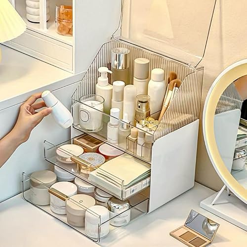 Miniatura 3 de Organizador de maquillaje grande para encimera, organizador de tocador, caja de almacenamiento de cosméticos para el cuidado de la piel, mostrador