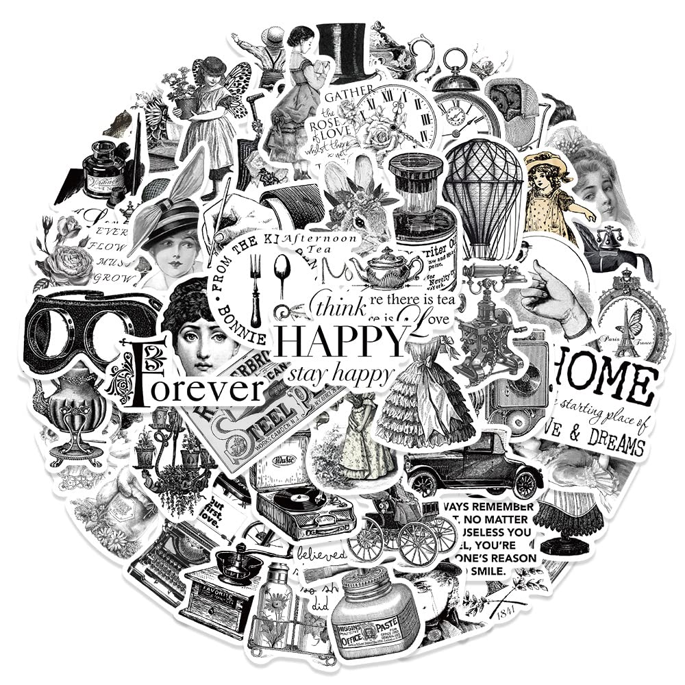 Sidmrrcy Vintage Mid-Century European Style Stickers of 64 Vinyl Decal Merchandise Laptop Stickers for Laptops, Computers, Hydro Flasks, Skateboard and Travel Case