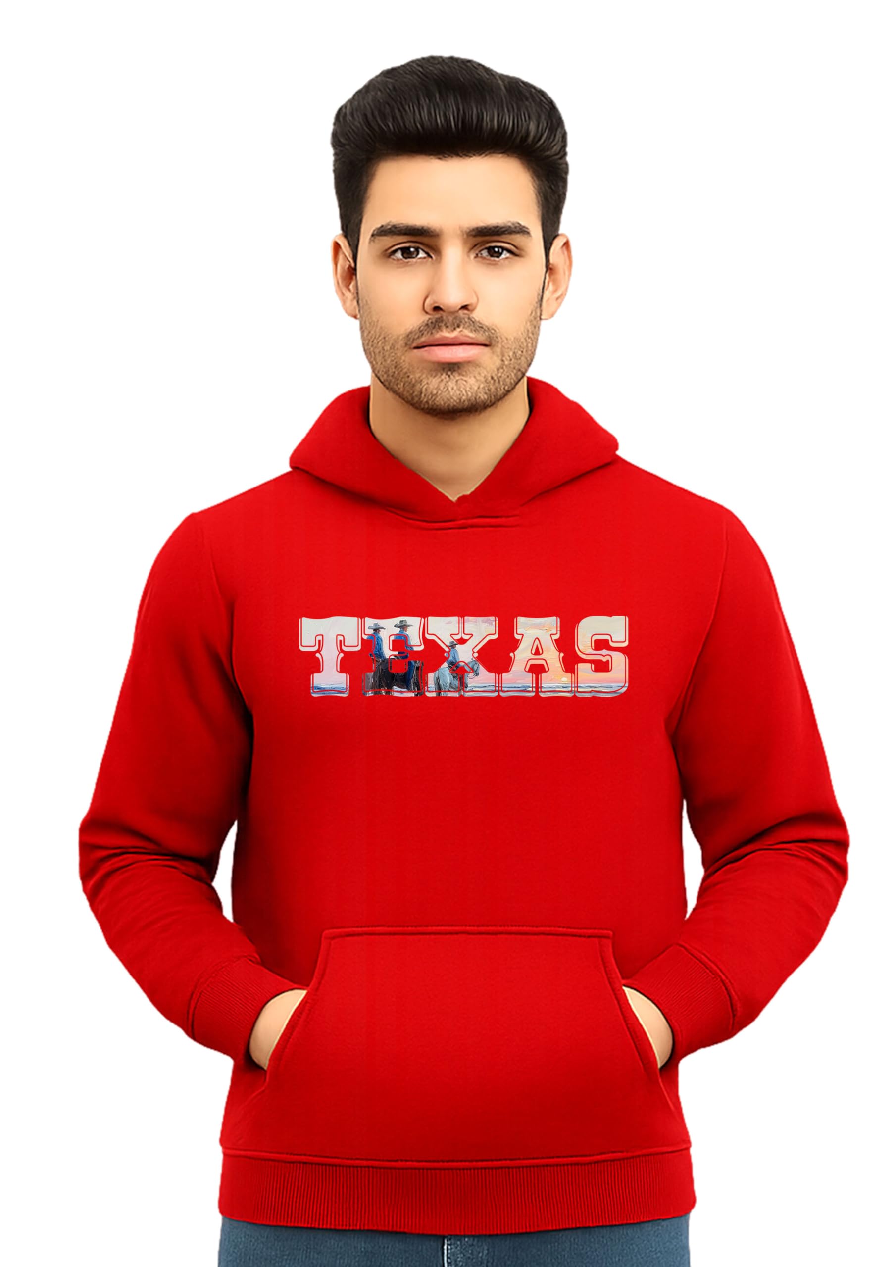 Hoodie with Texas Print, Long Sleeve, Kangaroo Pocket, Pullover Style-picture-23