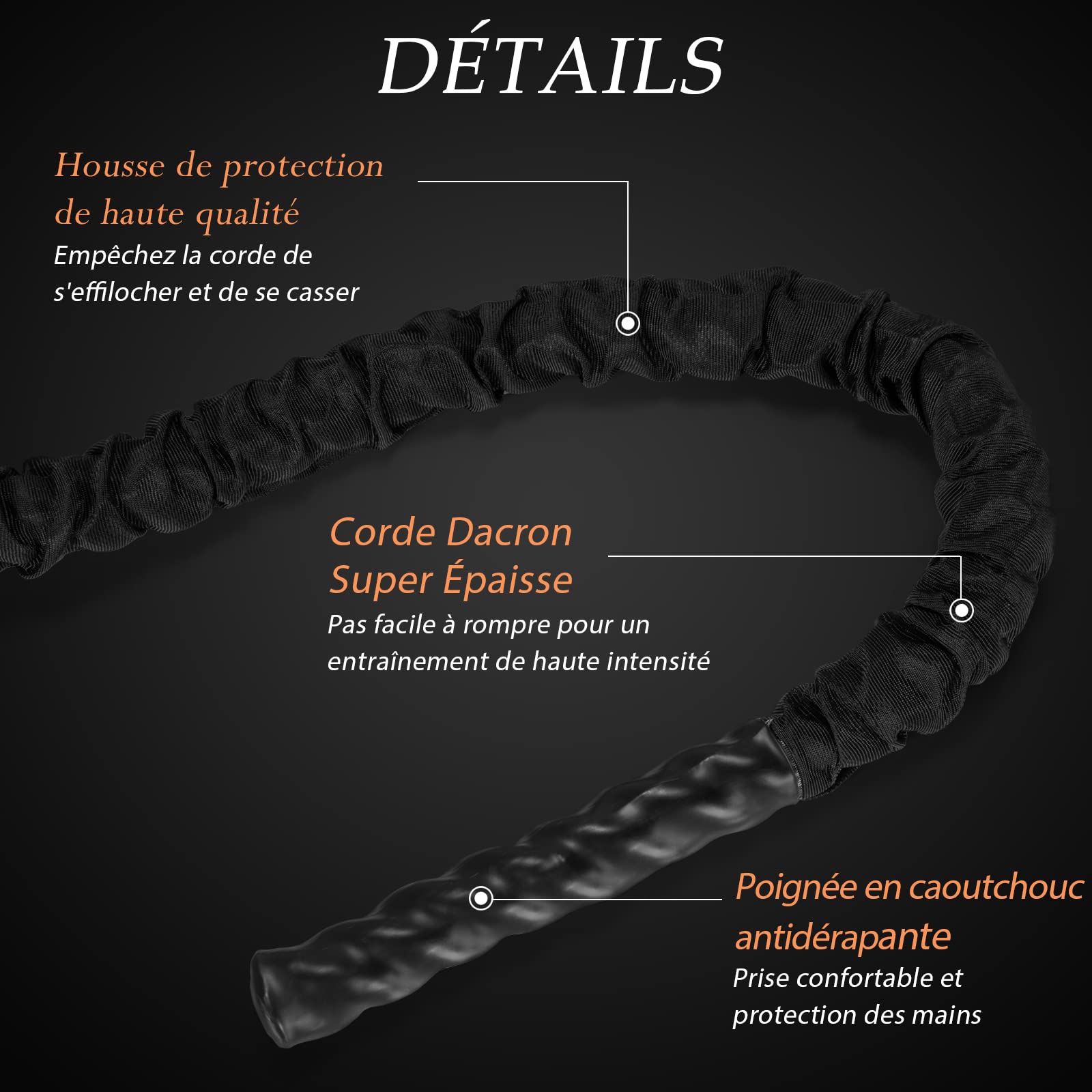 COSTWAY Battle Rope, Corde d'entrainement Ondulatoire en Polyester avec Kit de Sangles de Fixation et Manchon de Protection, pour Musculation et Sport à Domicile
