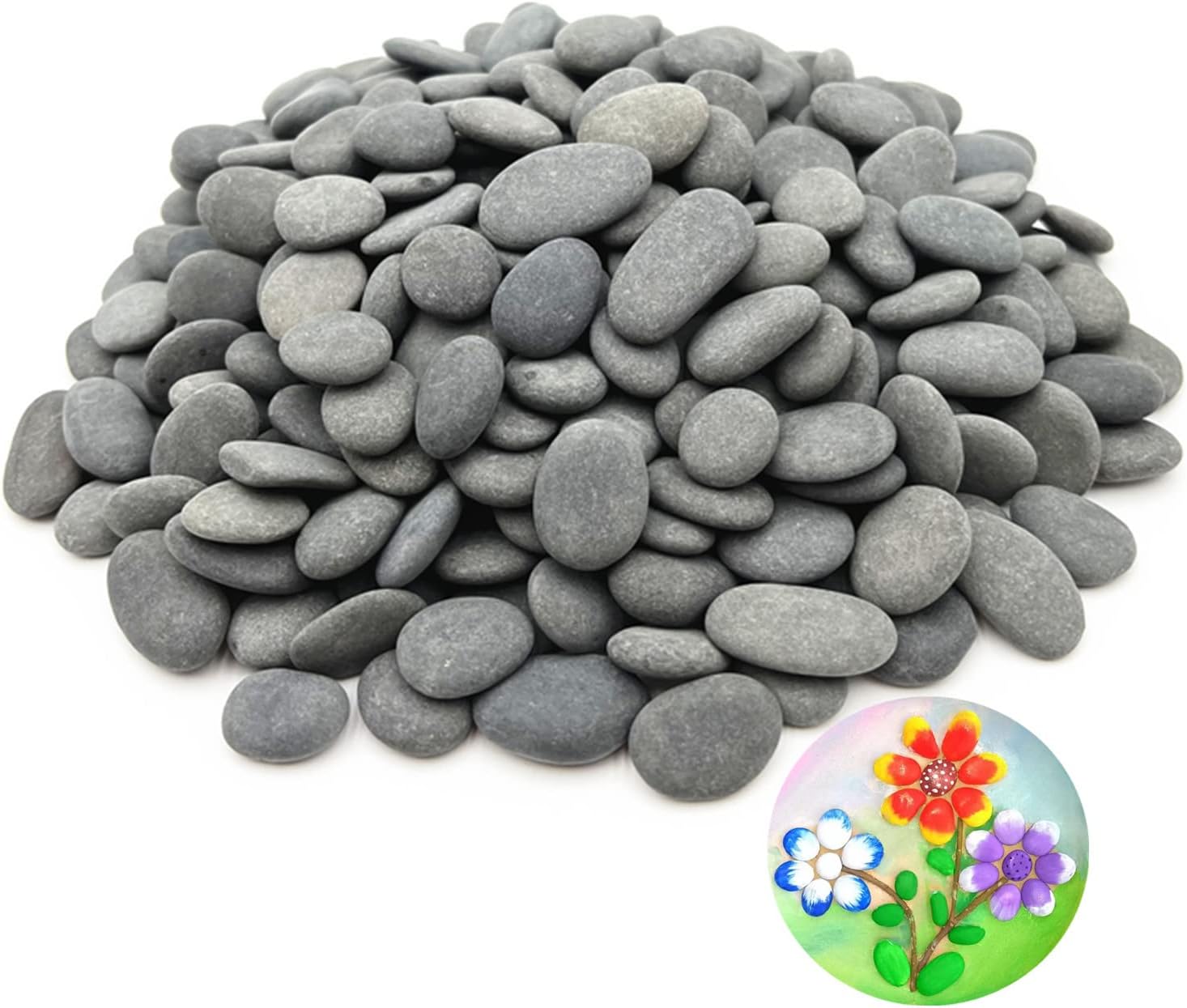 300PCS Tiny Painting Rocks, Meilala DIY Pebble Flat & Smooth Rocks for Arts, Crafts, Decoration, Fish Tank,Garden,Hand Picked Stones for Detail-Painting Grey
