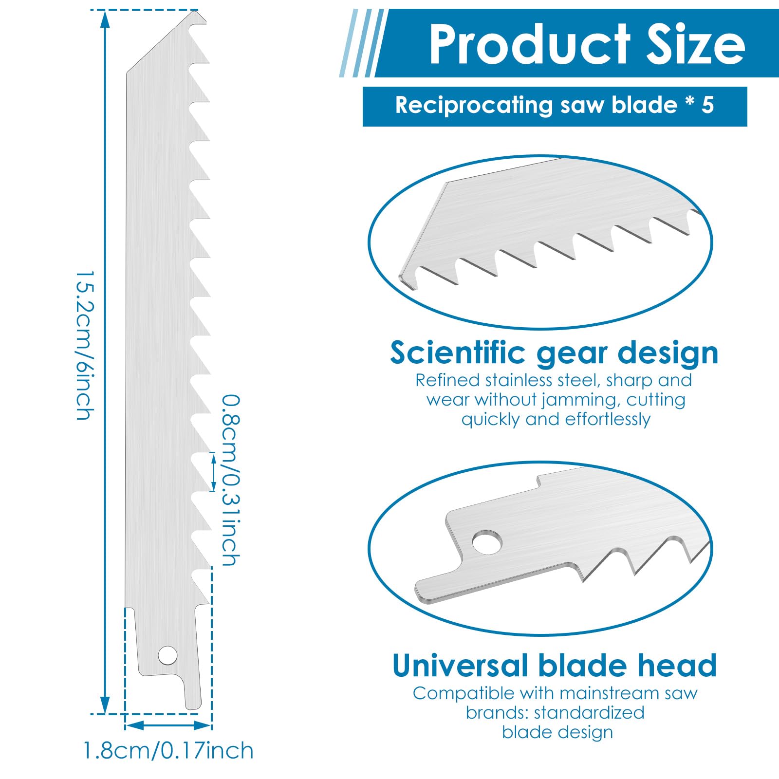 Lot de 5 lames de scie à os, 152 mm, en acier inoxydable, pour os et viande, pour couper le bœuf, la viande congelée, les os