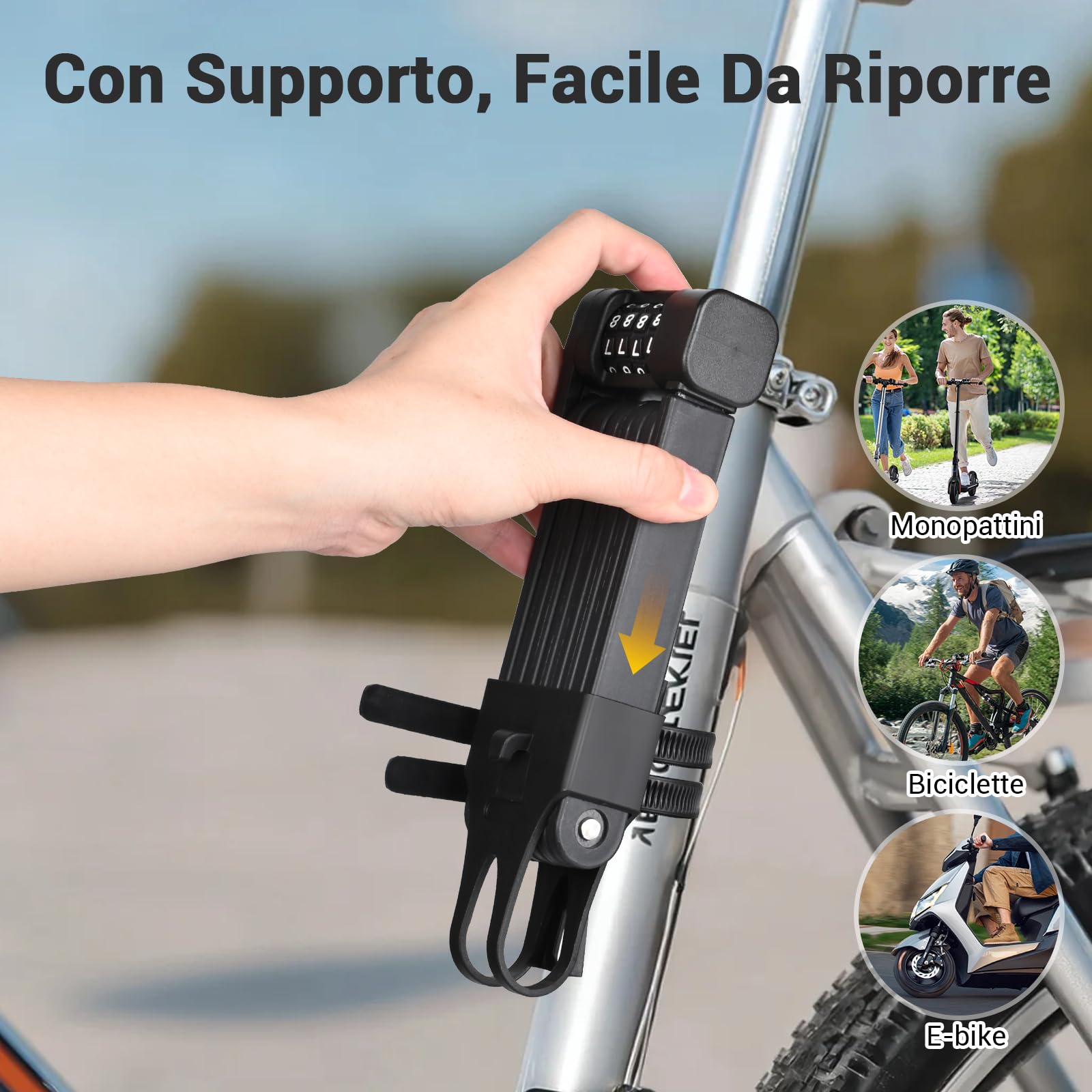 110CM Lucchetto Pieghevole Bici Lucchetto Per Bcicletta Con Supporto e Codice Numero per Serrature per Biciclette Elettriche e Serrature per Mountain Bike Lucchetto Bicicletta Antifurto