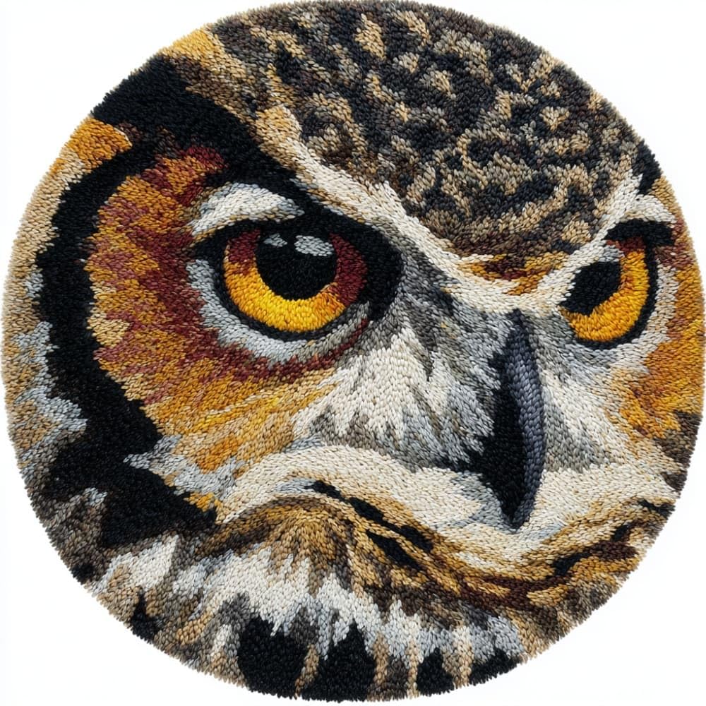 WallustrioaW Round Latch Hook Rug Kits Owl for Adults and Starter 50 * 50Cm