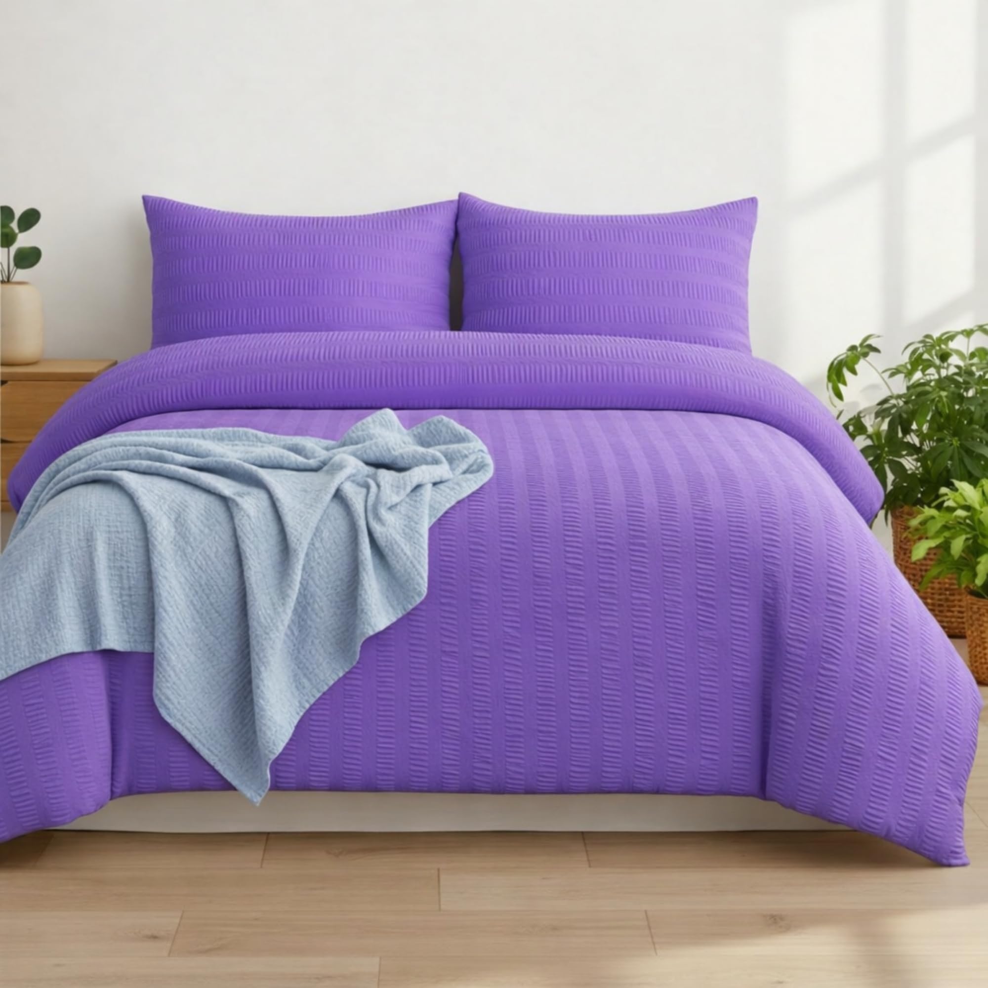 Q&H Bedding Double Seersucker Duvet Cover Set - Royal Blue Quilt Cover Brushed Microfiber with Pillowcase - Multiple Sizes Complete Bedding Set - Soft & Breathable, Easy Care & Machine Washable โ image 1