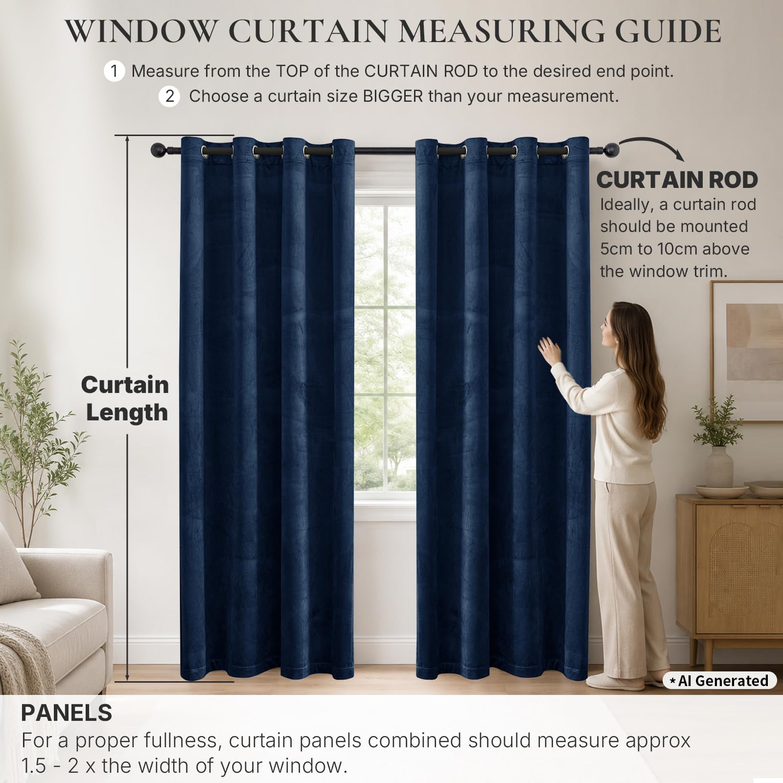 Ystyle Tende Per Interni In Velluto 2 Pezzi, 140x225 CM, Blu Scuro | Termiche Isolanti Anticaldo Tende Oscuranti per Interni per Camera da Letto e Soggiorno Moderno, Curtains con Anelli