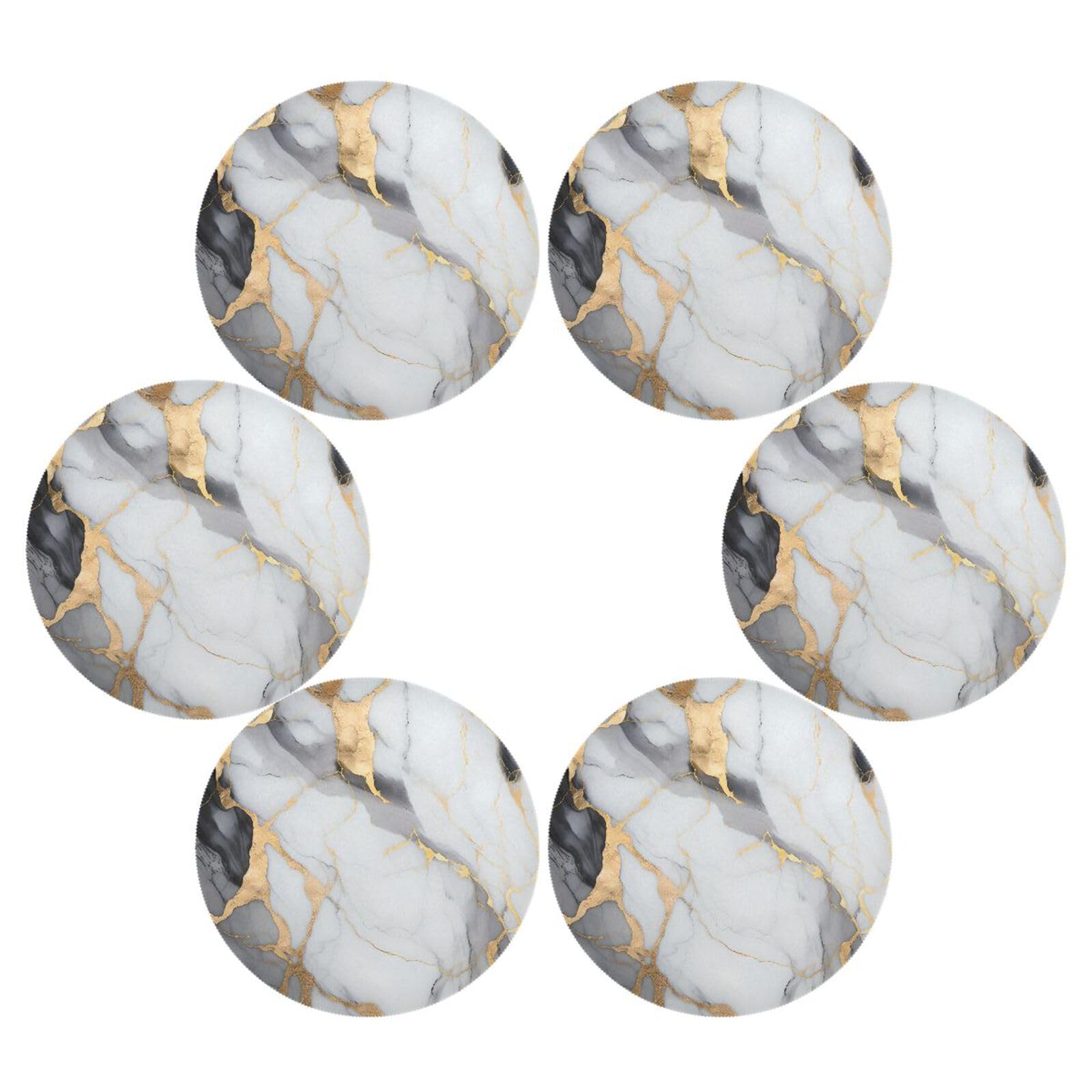 Marble Placemats Marble White Gold Round Placemats Set of 6 for Kitchen Table Washable Table Mats Place Mats