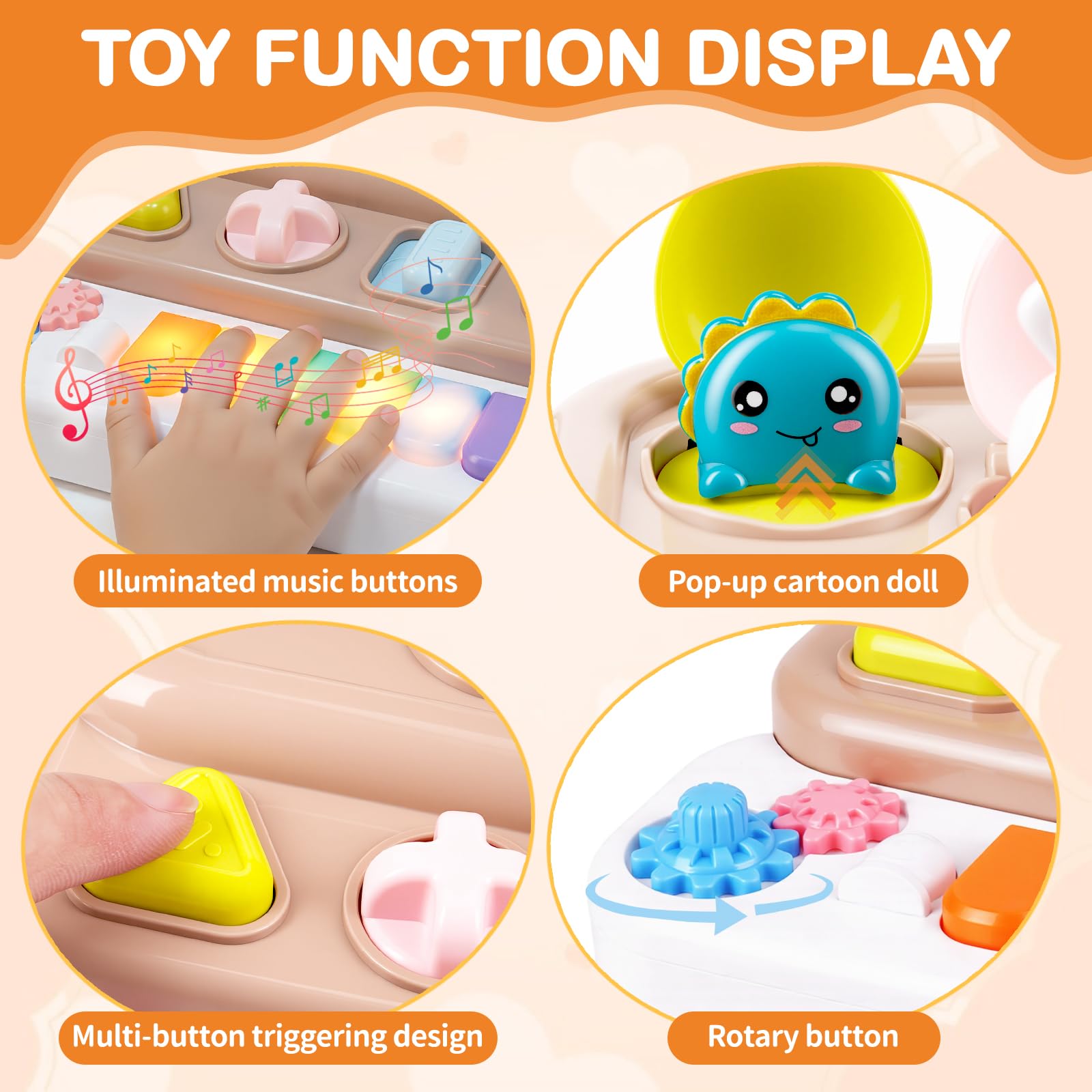 Mini Interaktives Pop-Up-Tierspielzeug mit Klaviertasten, Musik & Lichtern, Montessori Ursache und Wirkung Spielzeug für 3+ Jahre, STEM Feinmotorik, Babyspielzeug für Säuglinge 6-12 Monate, Kleinkind