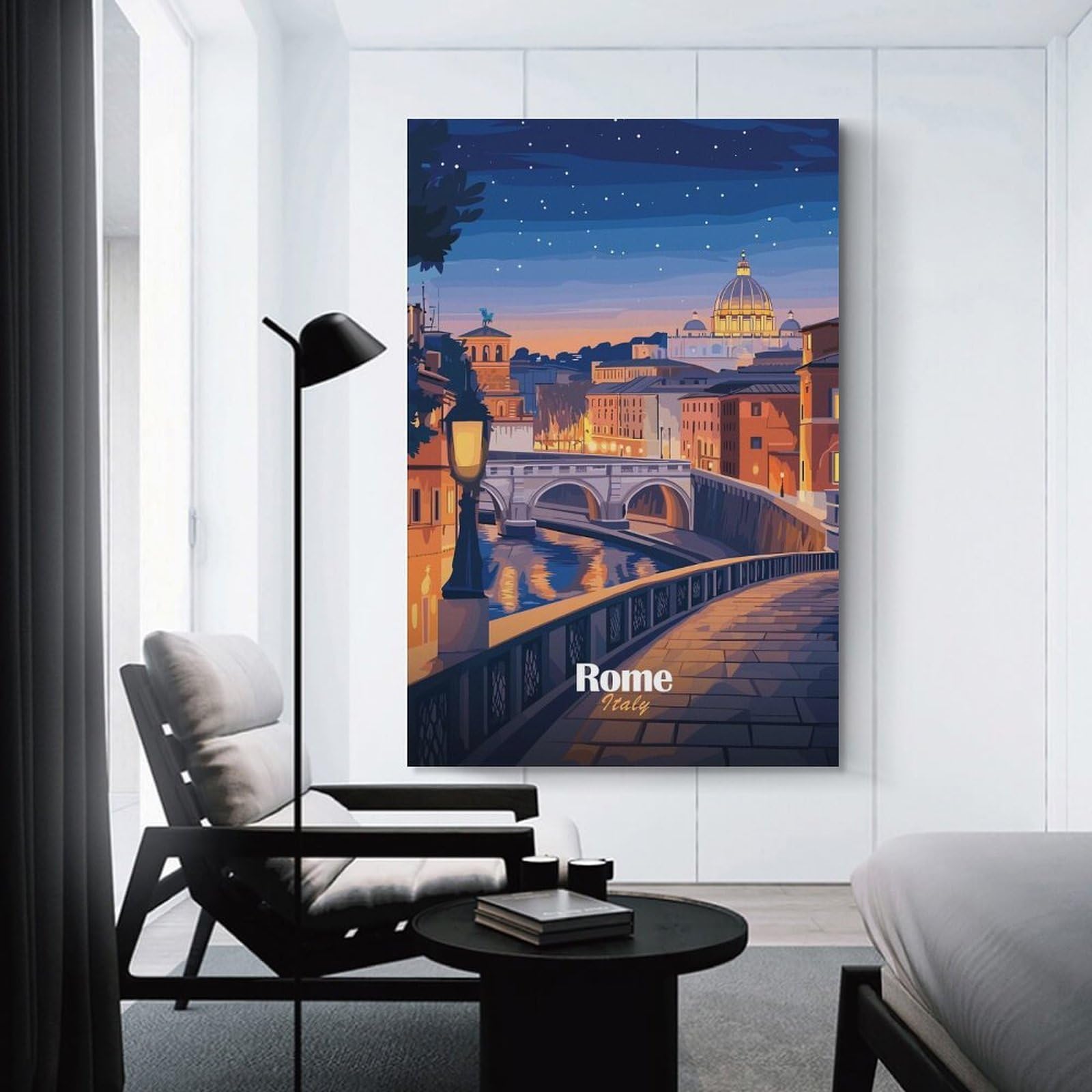 Junmoney Unframe-Style-19-1 Hanging Wall Art Rome Cityscape At Dusk, 16X24inch(40X60cm), For Entryway, Lounge Links Or Small Walls, A Neat Decor Update For Hallways