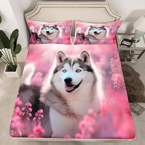Erosebridal Juego de sábanas tamaño individual de 2 piezas con estampado de perros en 3D de color rosa y cachorro, para niños y niñas, con estampado