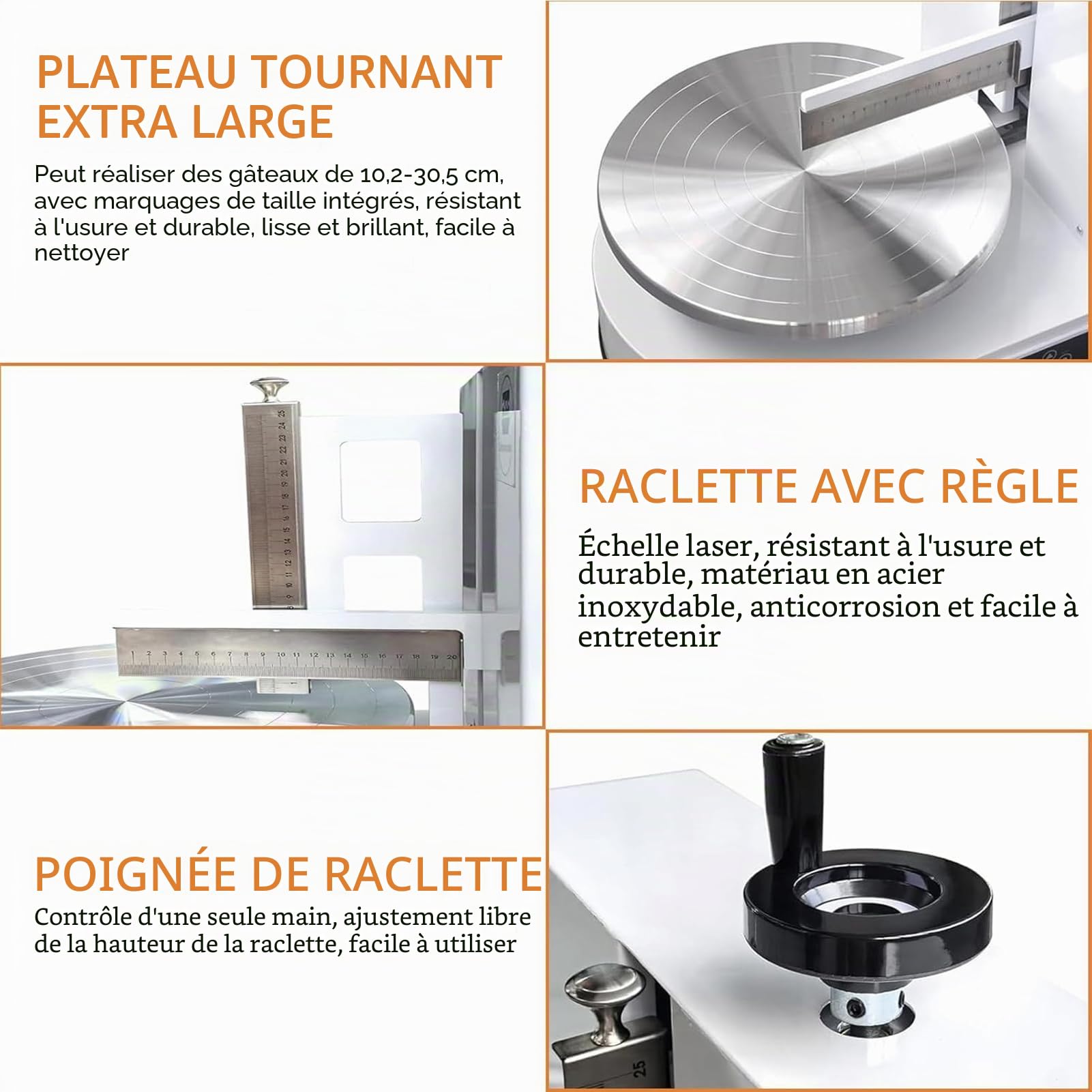 Machine à Glaçage Gâteau 200W pour Gâteaux 4-12 Pouces, Machine de Décoration et Lissage Automatique de Crème, avec Grattoir/Lisseur Inox 304, Alimentation 220V pour Gâteaux d'Anniversaire
