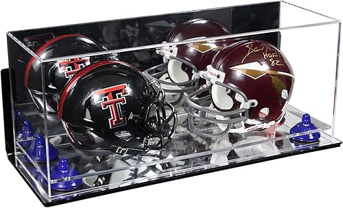 Miniatura 165 de Better Display Cases Acrílico 2 Mini casco de fútbol (no tamaño completo) vitrina con base de césped transparente (V46/A019)