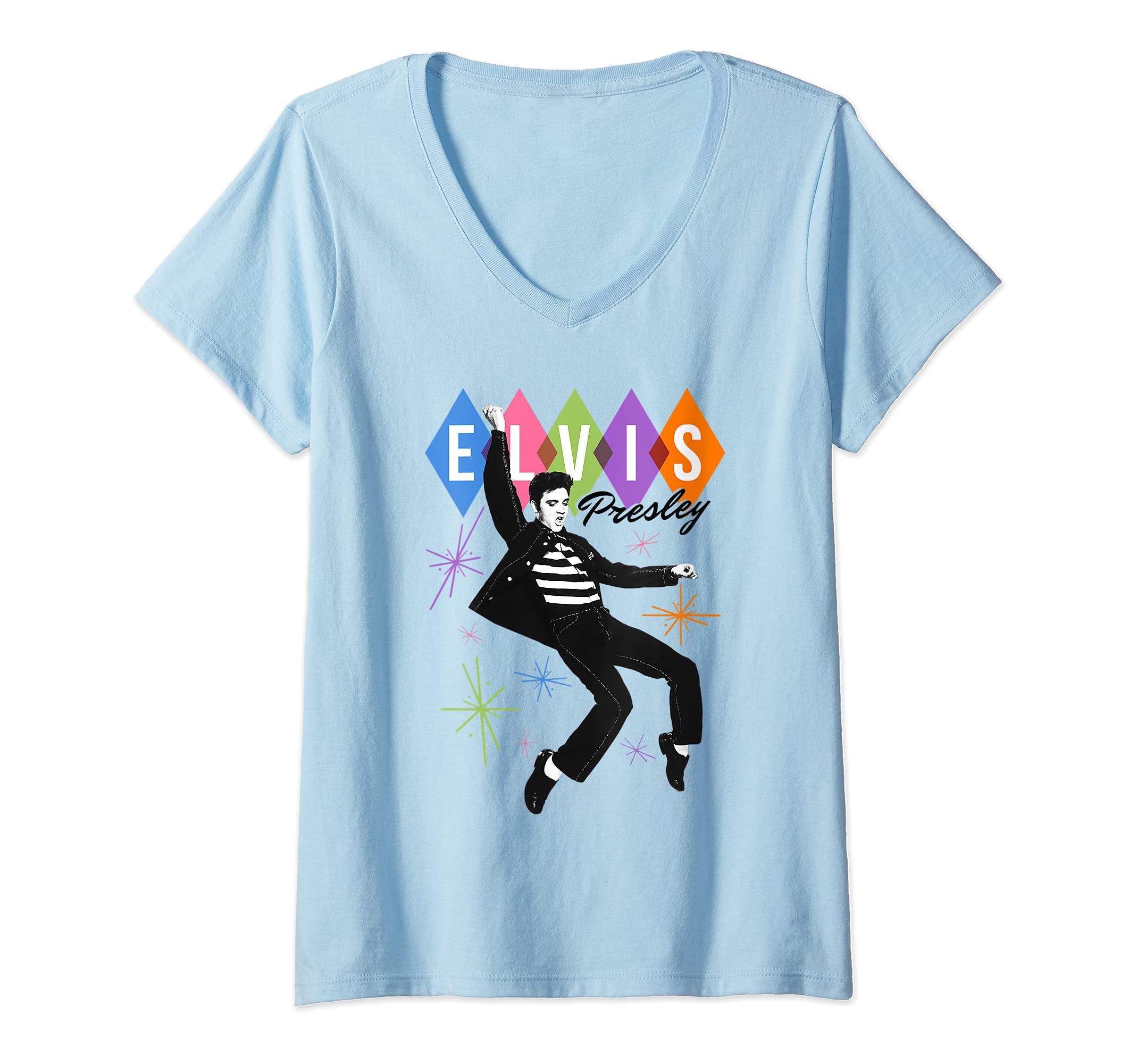 Elvis PresleyWomens Elvis Presley Official Dancing Star V-Neck T-ShirtOEKO-TEX STANDARD 100