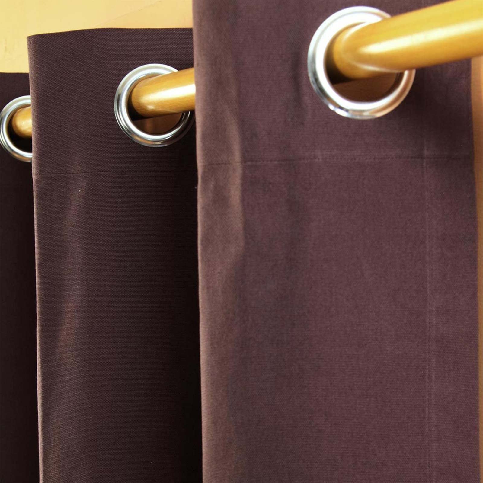 HOMESCAPES Chocolate Brown Eyelet Curtain Pair 137cm (54") Wide x 182cm (72") Drop Plain Heavy Unlined Curtains - Image 2
