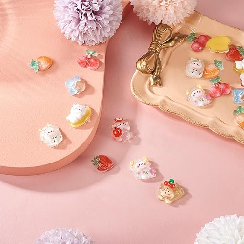 Miniatura 9 de Pandahall - 72 dijes de resina de animales con parte trasera plana, dijes kawaii de resina de caramelo, conejo, hongos, fresas, zanahorias, osos, 2