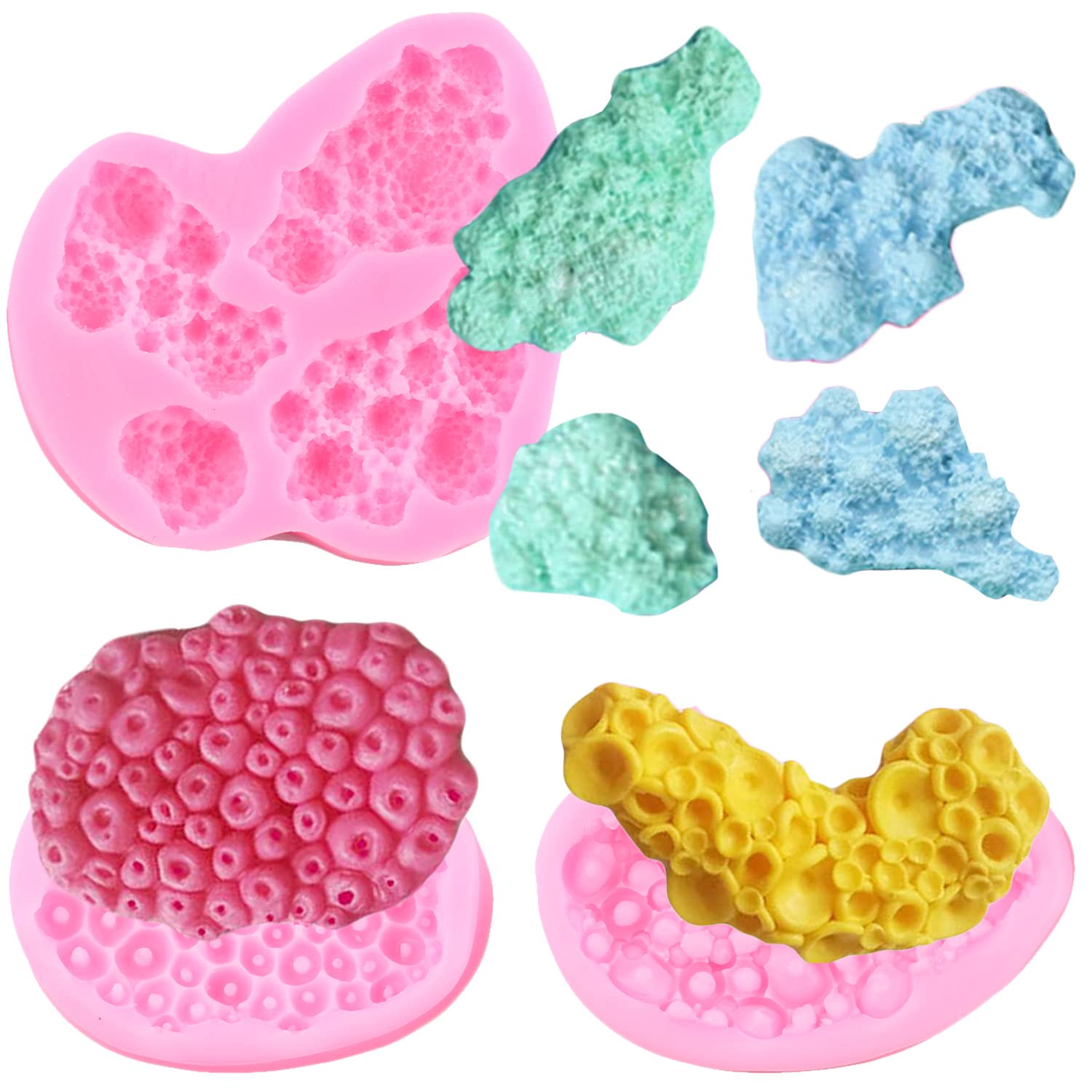 Mujiang Juego de 3 moldes de silicona para fondant de chocolate y coral marino para decoración de pasteles, hornear, caramelo, arcilla
