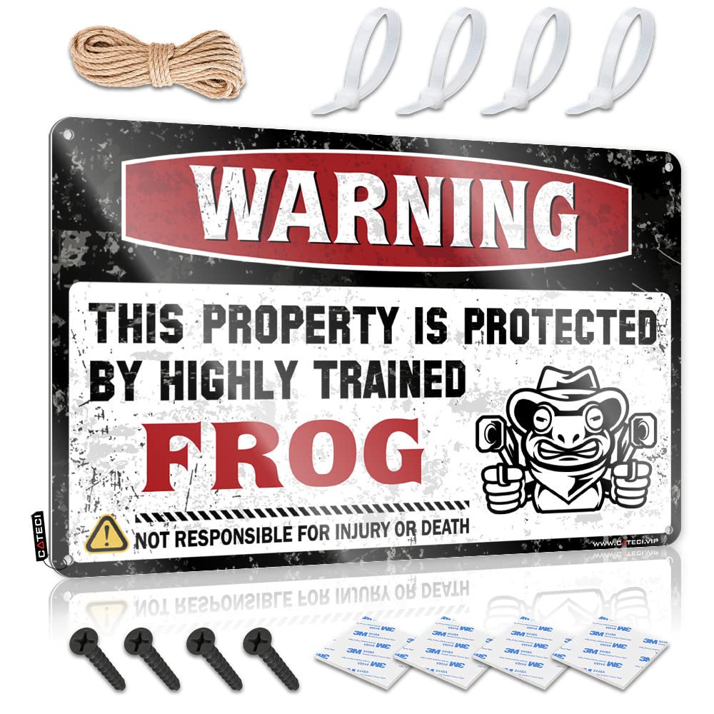BRUNTELO Home Decor Men Warning This Property Is Protected By A Highly Trained Frog Tin Sign Room Signs For Bedroom Backyard Bar Sign(30X40CM)