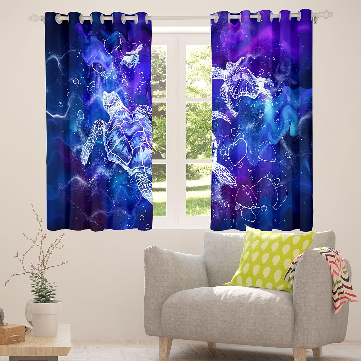 Homemissing Tende oscuranti tartarughe marine per camera da letto, soggiorno, vita marina, galassia, tende oscuranti pastello, 2 pannelli, 167 x 228 cm, decorazione arcobaleno