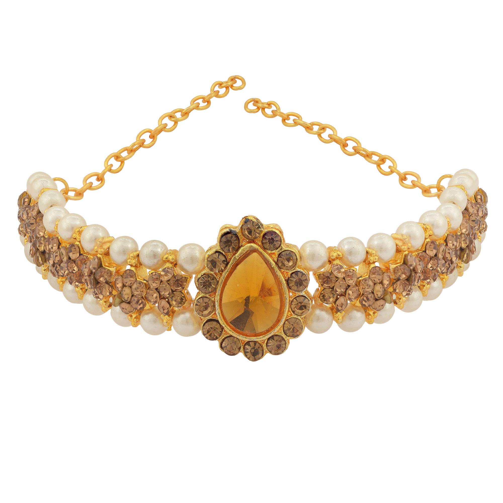 Missmister Creations : Gold plated Pearl & Golden Quartz Traditonal Bajubandh Ethnic Wedding jewellery Bridal Accessory Women Stylish (MM2628AMKK)-image-44