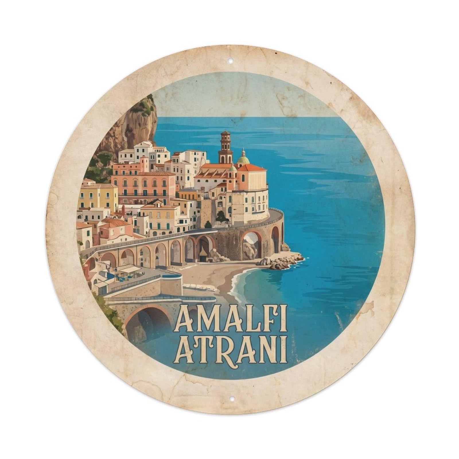 Olhnbad Style Amalfi Atrani Travel Culture Classic Coastal Metal Tin Sign