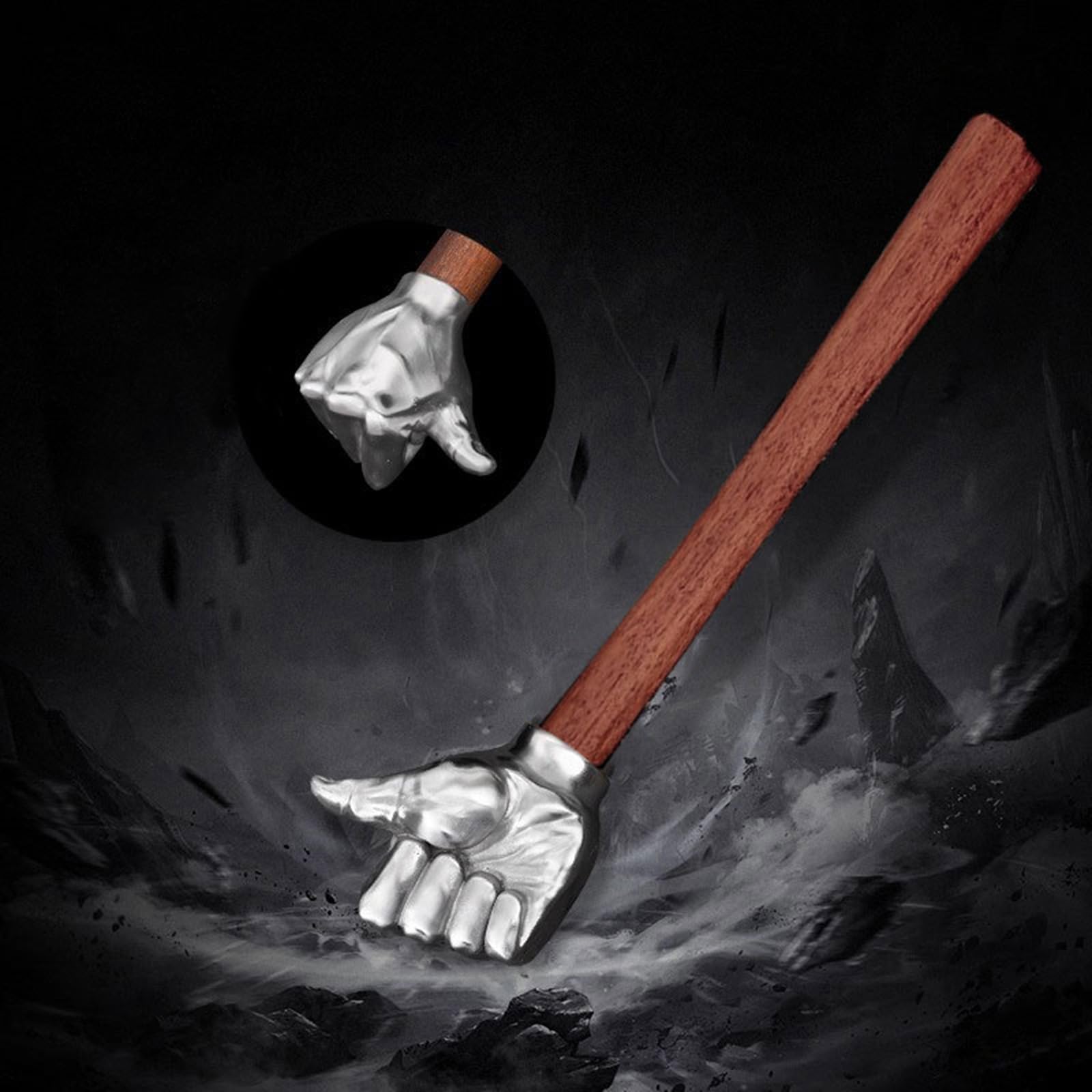 Martello da pollice, testa decorativa in acciaio inox, manico in legno, da collezione, per giardinaggio, campeggio, artigianato, piccolo