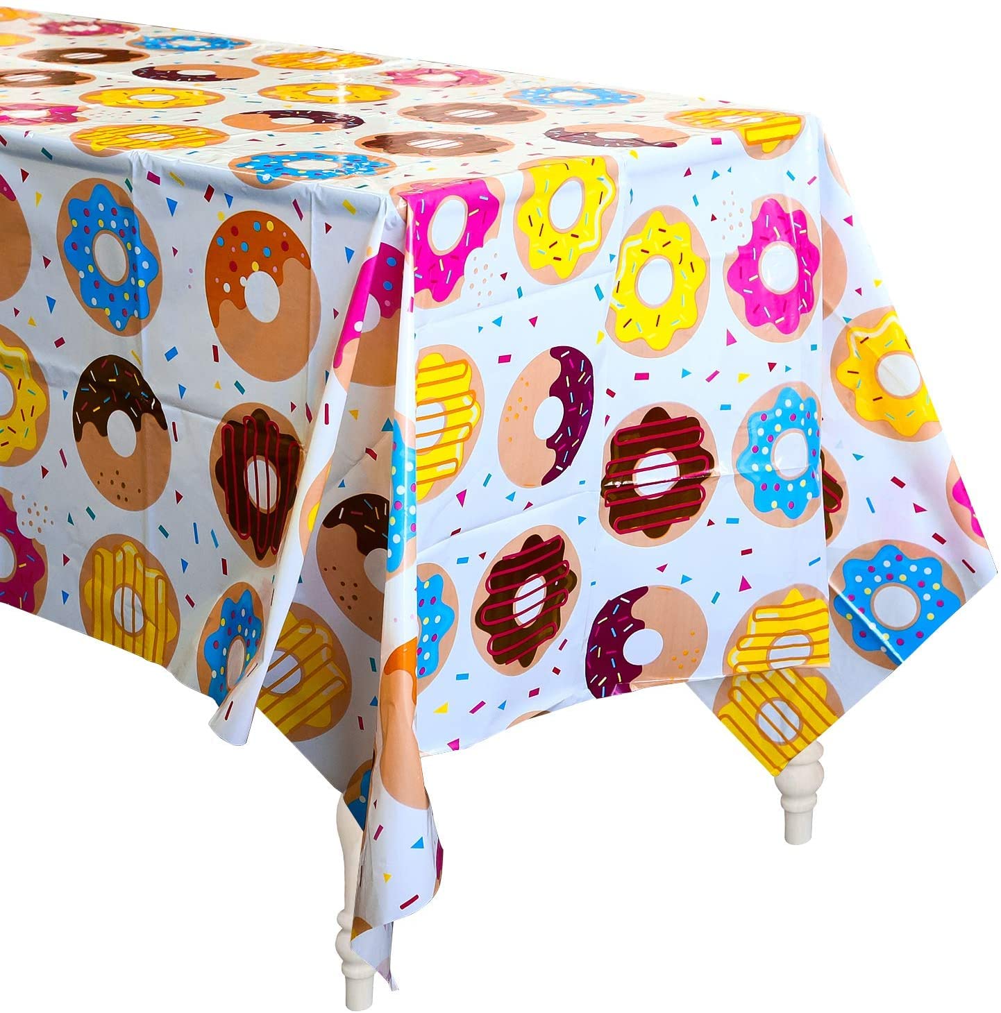 Happium Donut Party Tablecloth, Rectangular Table Cover for Dining Room Kitchen Decor, Disposable Plastic Picnic TableCover for Kids Birthday, Donut Theme Party Decoration Supplies