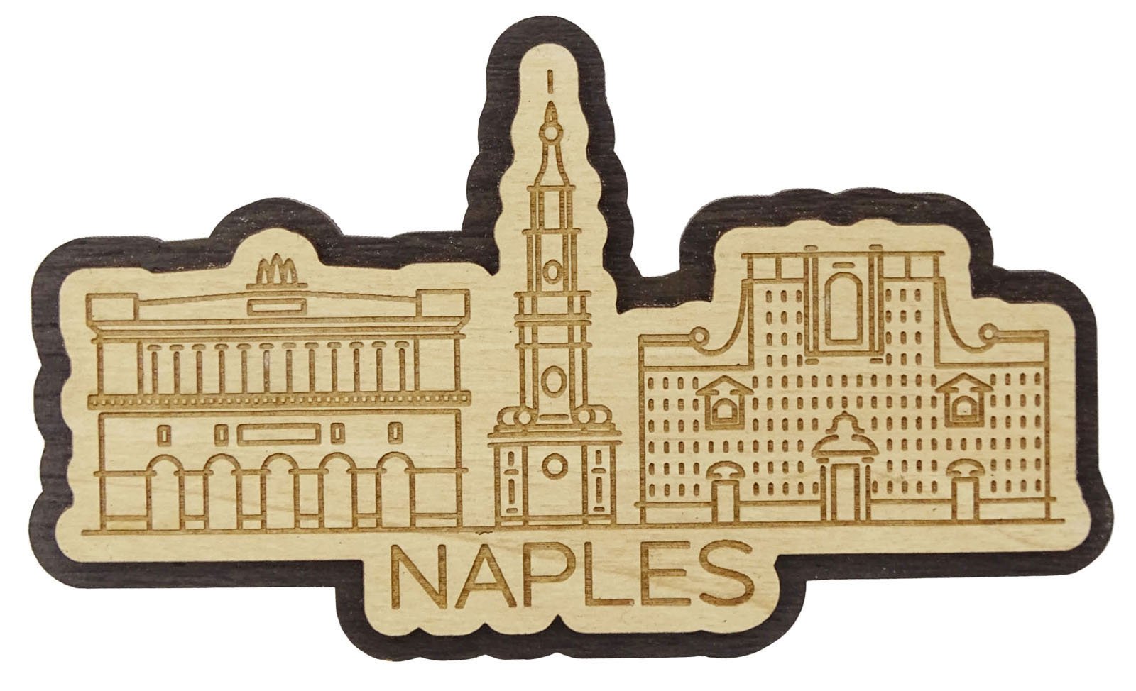 Printtoo Magnete Regalo Decorativo Napoli Italia Monumenti Souvenir inciso Frigo in Legno