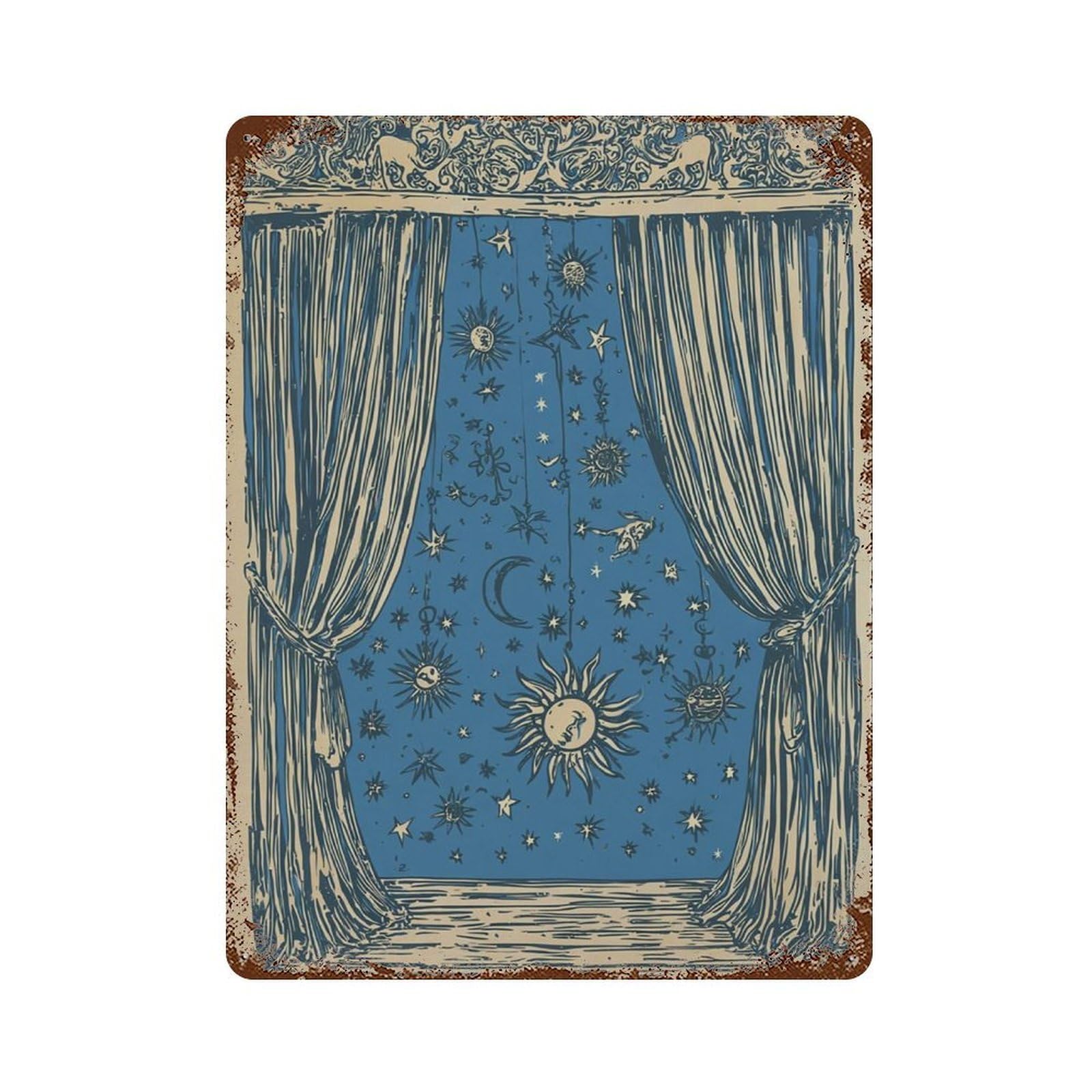 xiaoxiaoshen Celestial Curtain Moon And Stars Mystical Sky Work Wall Decor Art Metal Tin Poster Modern Home Decor Art Home Bar Shop Decorations Vintage Sign 40x30cm