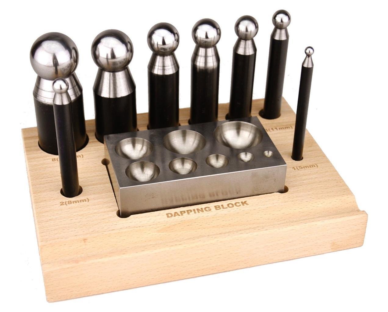 PMC Supplies LLC 10 Piece Dapping Doming Punch Block Pro Jewelers Forming Tool Set 6mm - 27mm Shaping Texturizing Jewelry
