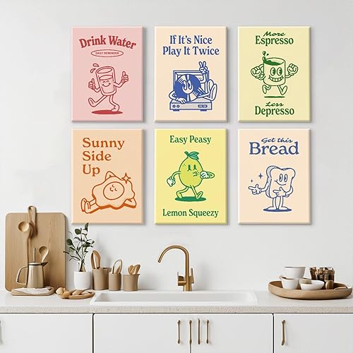 Miniatura 6 de Youillne Arte de pared retro y moderno para decoración de pared, impresiones artísticas de lienzo estéticas de cocina, impresiones artísticas Cocina