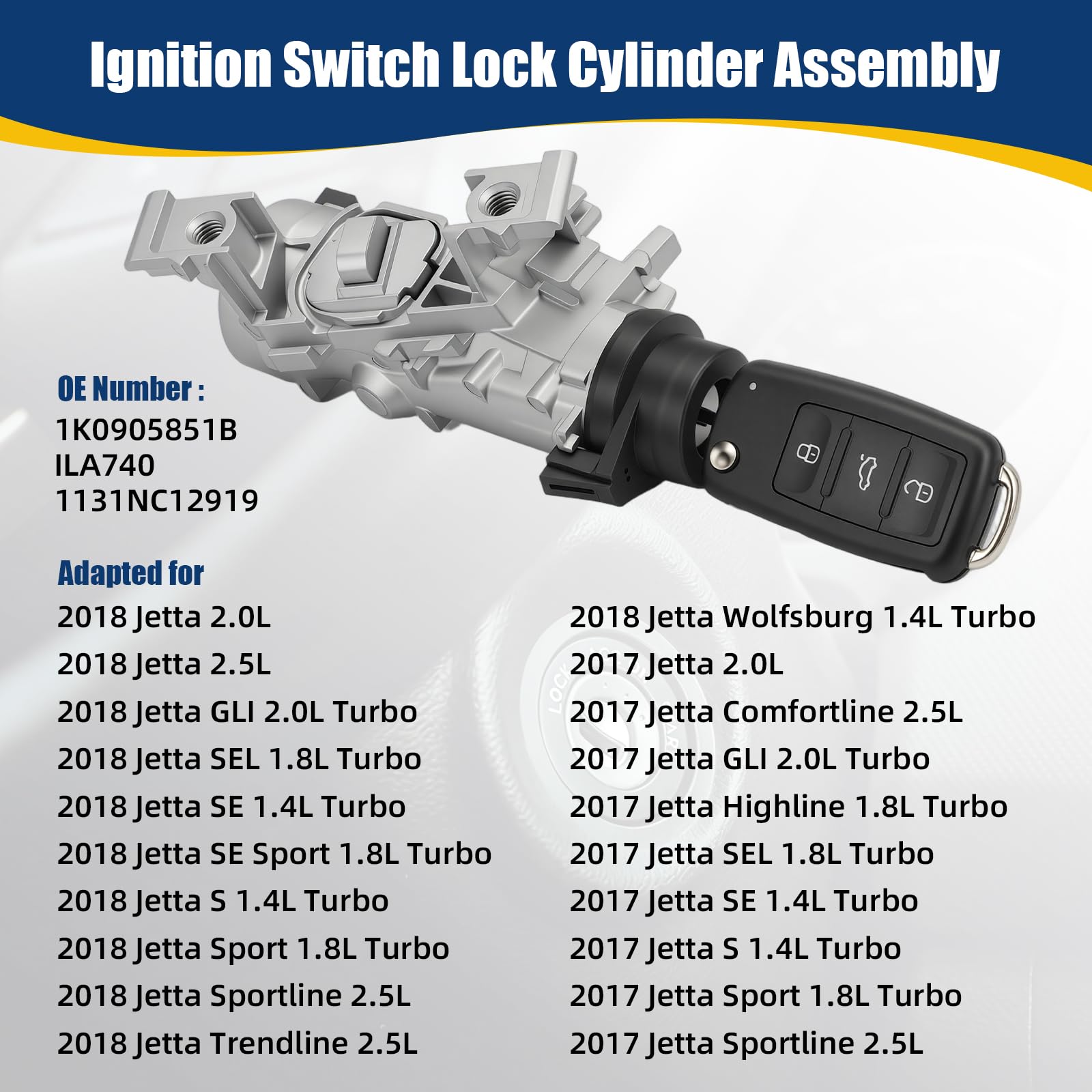 1K0905851B Neiman Interruptor encendido para Golf 5 6 A3 TT Seat Alte Leon | con 2 llaves+1 mando a distancia + 2 pernos Attuatore Serratura Cerradura Encendido1K0905865