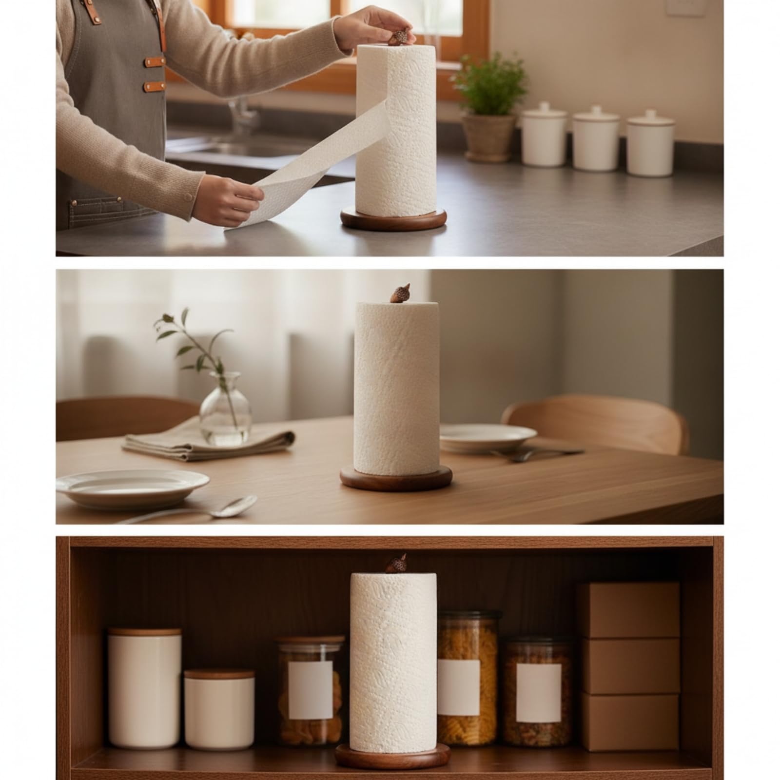 Küchenpapierhalter Küchenrollenhalter Papierhandtuchhalter Rollenständer aus Holz mit Runder Basis Und Eichelknauf Einfache Entnahme Und Aufbewahrung