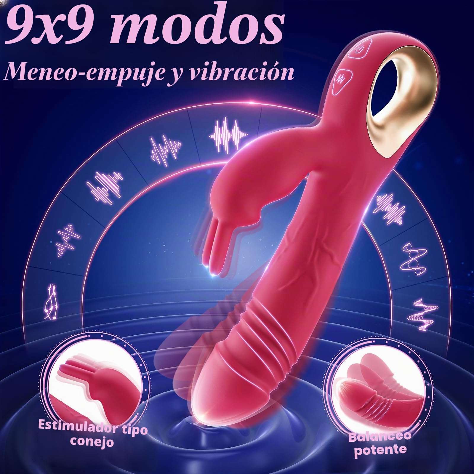 Vibrador de conejo para punto G, juguetes sexuales para estimulación del clítoris, 10 vibraciones, 3 modos de empuje con cuentas giratorias, doble motor, juguete para adultos para mujeres sexuales