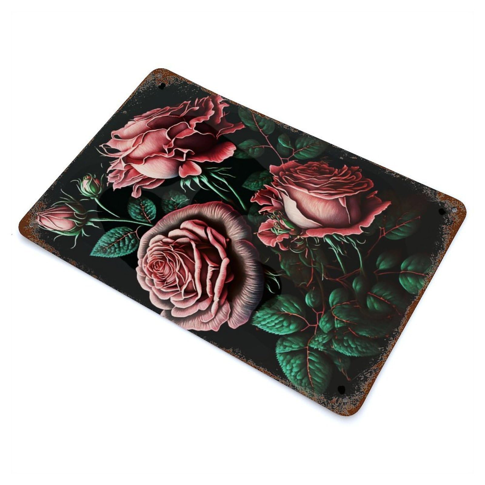 Pink Roses 11.8"x7.9" Retro Metal Sign, Old School Wall Decor for Office, Studio And Wall Decor