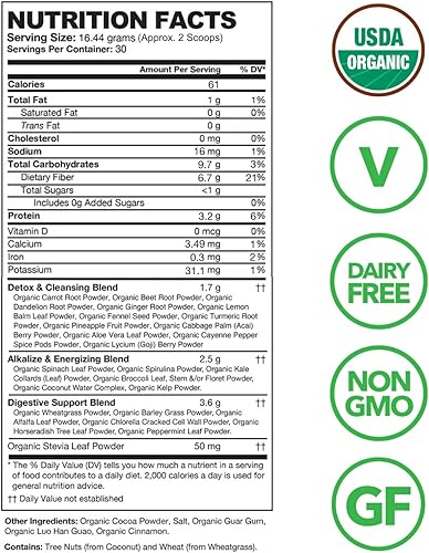 Miniatura 8 de Detox Organics Polvo de superalimento de chocolate limpieza de desintoxicación para tu cuerpo elimina la hinchazón alcalinizador y desintoxicante