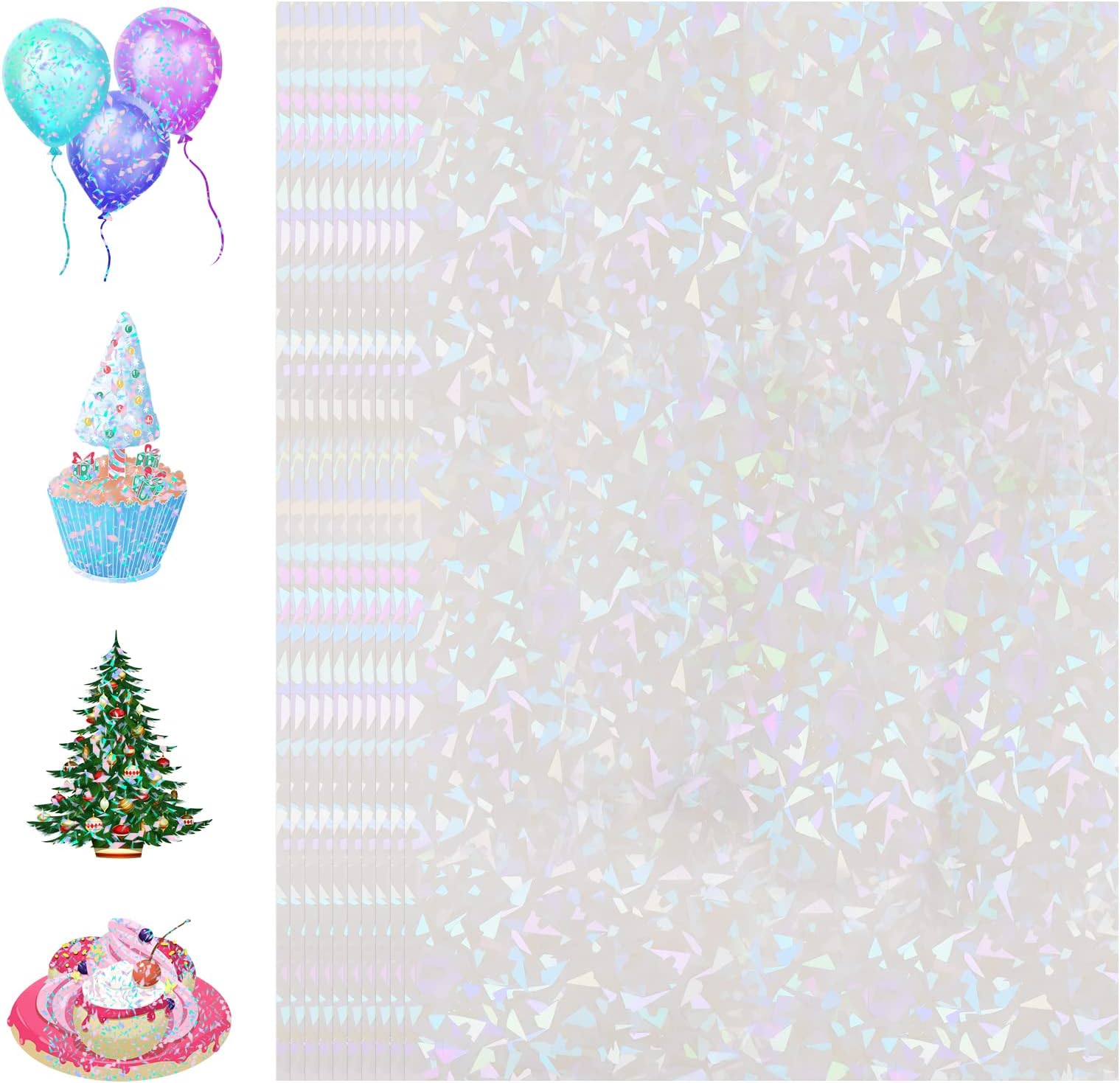 36 Sheets Holographic Laminate Sheets Clear Holographic Sticker Paper Self Adhesive Laminating Sheets Transparent Glitter Waterproof Vinyl Film for Sticker Paper, 8.5 x 11 inch Gem Patterns