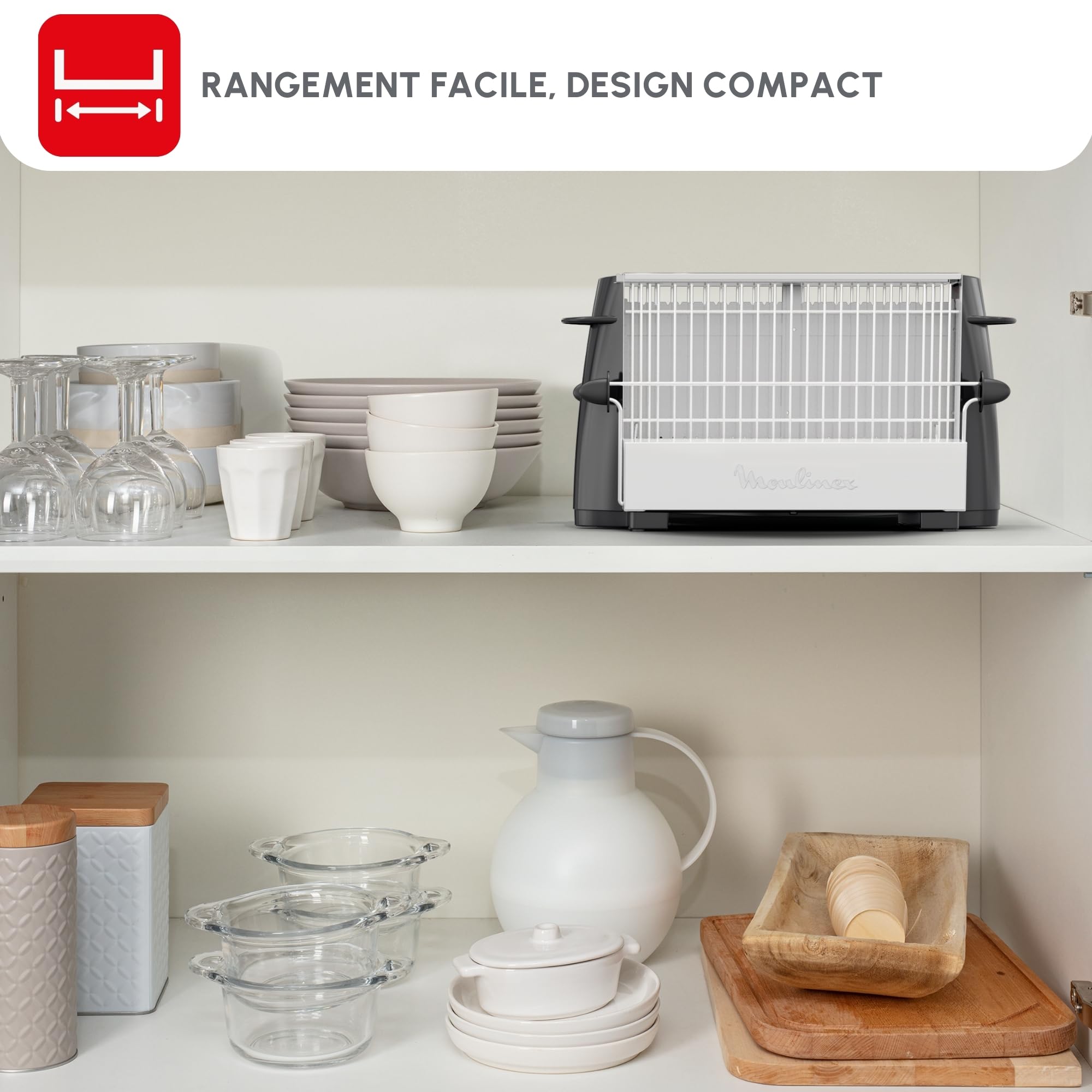 Moulinex Grille-Pain Inox Vintage Noir A15453 - Jusqu'à 4 Tranches, Design Ouvert Compact