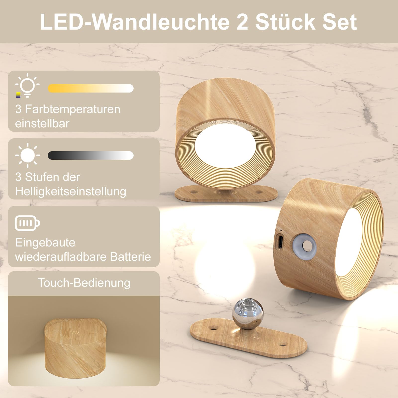 Lampada Da Parete LED Feallive Con Telecomando – RGB Dimmerabile 360°, Batteria Ricaricabile, Timer 1h, Per Camera O Soggiorno