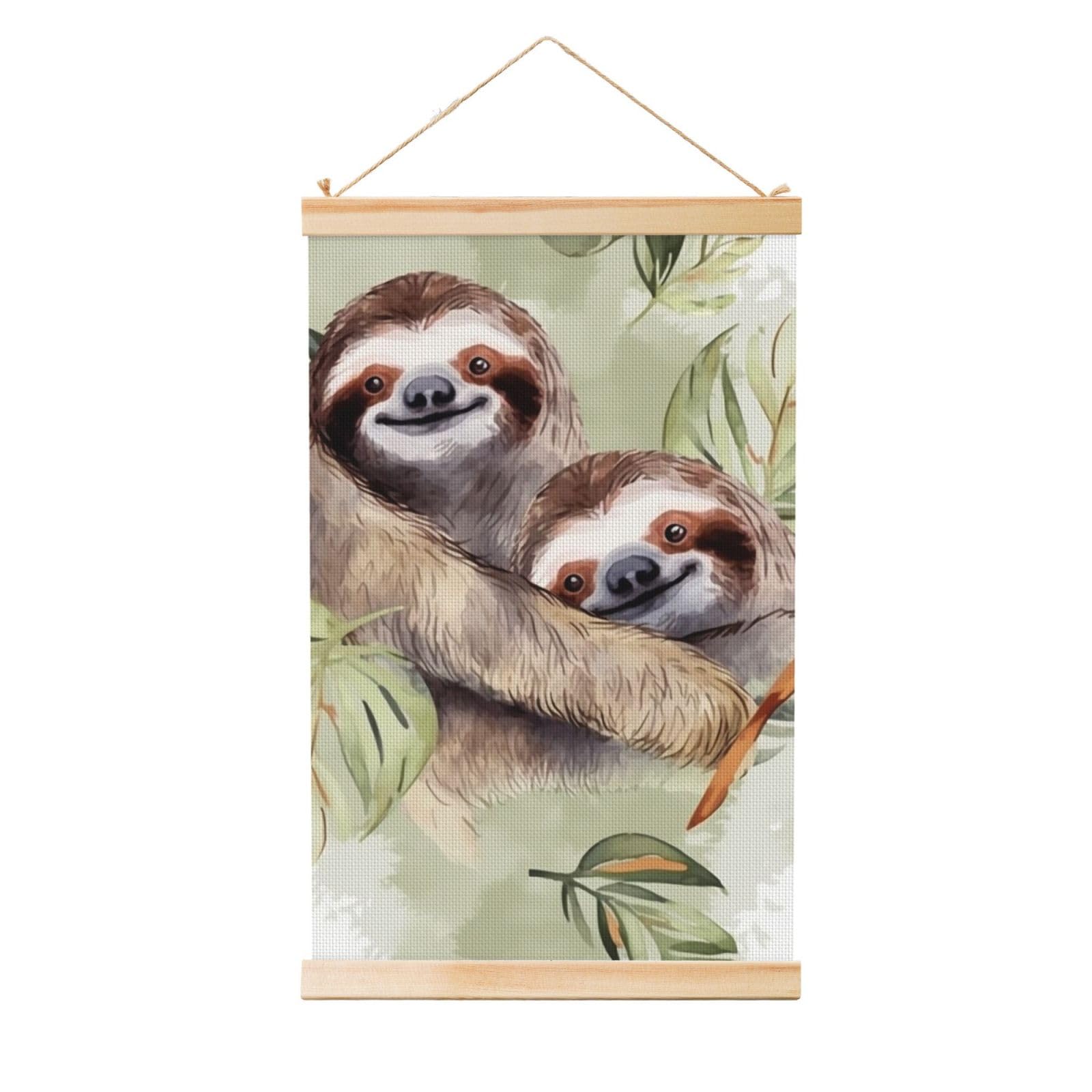 Watercolor Sloth Posters Wooden Shaft Hanging Poster Canvas Prints Scroll Wall Art Painting Vintage Wall Banner Modern Artwork Decor for Home Decor Ready to Hang 16"x24"
