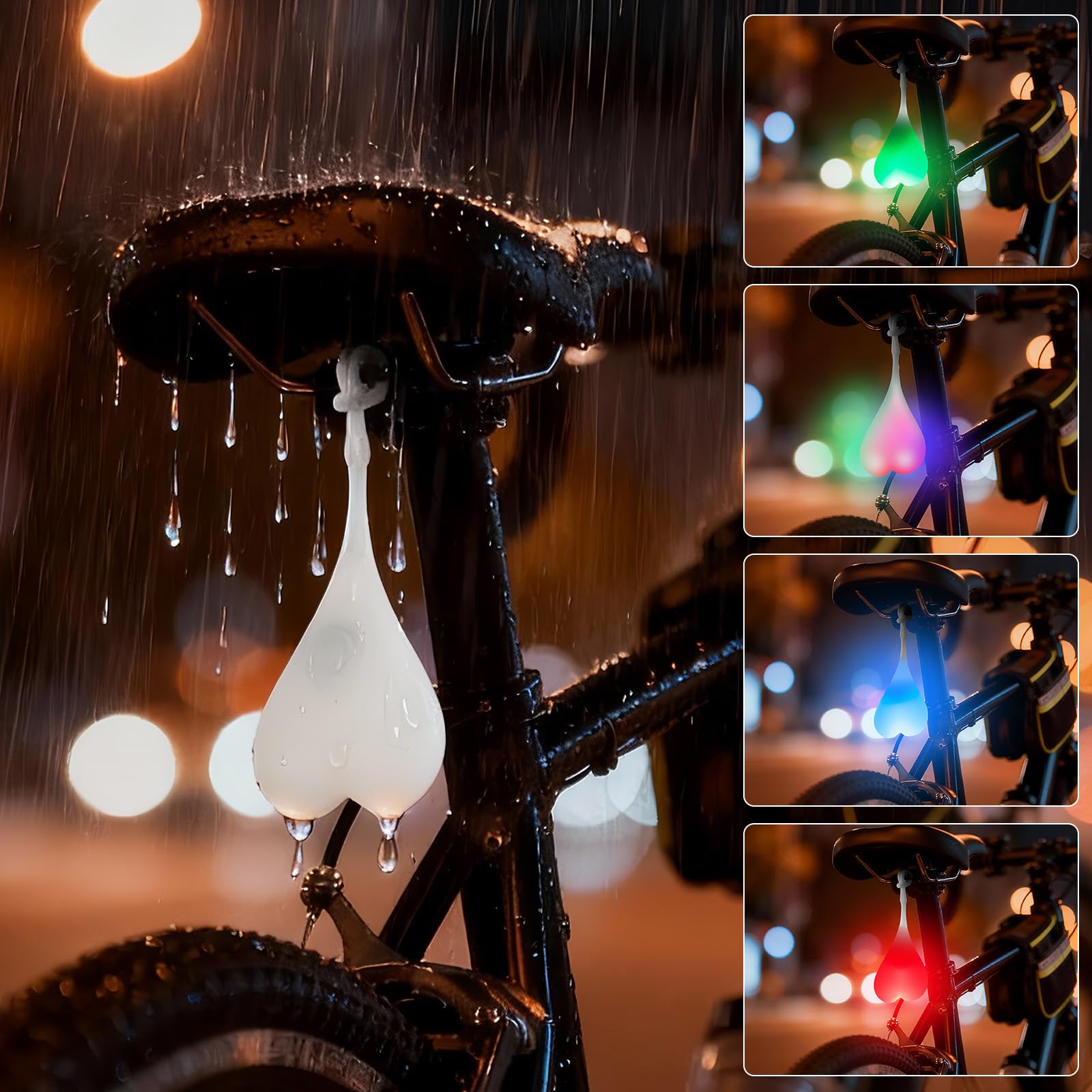Feux arrière de Boule de vélo, Riloer Feux arrière pour VTT, Éclairage décoratif pour Jardins lumières d'avertissement de Coeur de vélo, Lampe d'oeuf LED Essentielle de Nuit, imperméable，Bleu