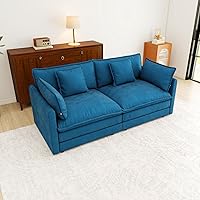 Vista 122 de Sofás seccionales grandes de 115.34" para sala de estar, sofá de pana color camel de asiento profundo de 3 plazas en forma de L, sofá seccional