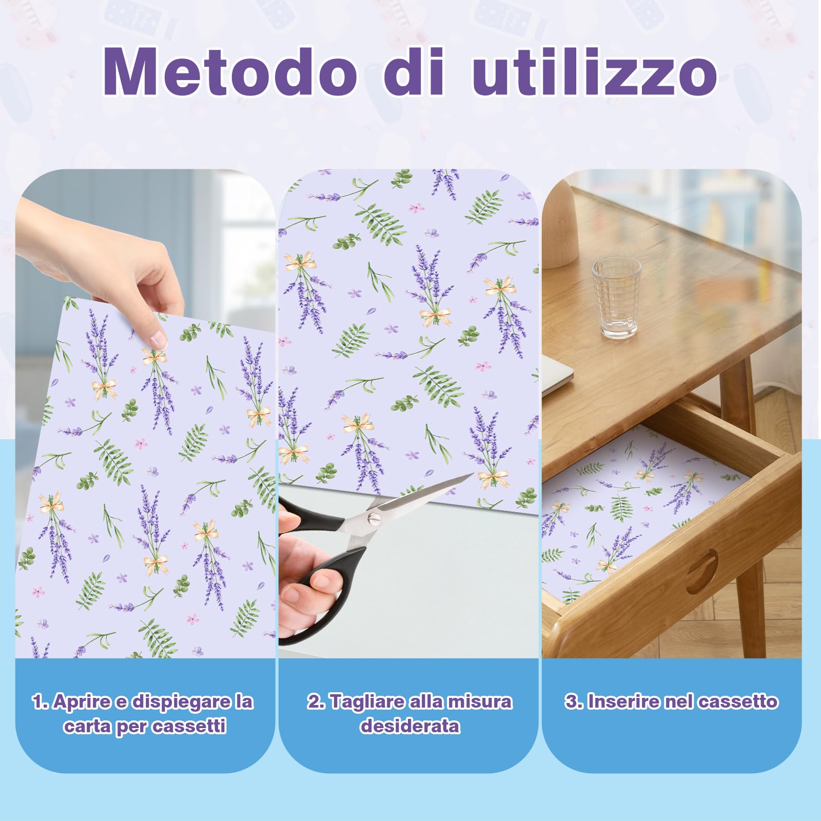 SCENTORINI Carta Profumata per Cassetti, 12 Fogli, Misura 36.5x52cm, Aroma di Lavanda e Talco per Bambini per Cassetti, Armadio, Decorazione Profumata Carta da Regalo