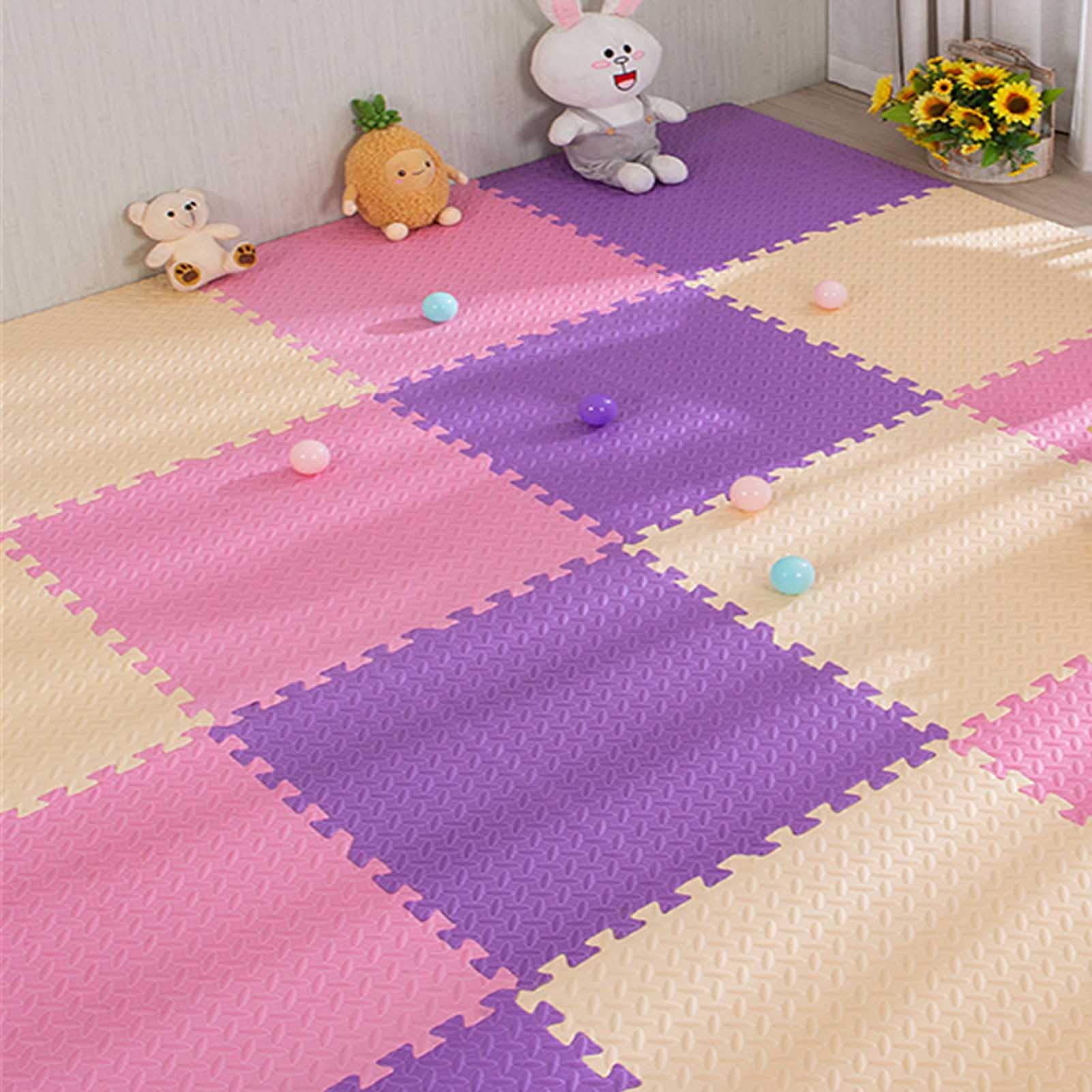 Tappetino Puzzle per Pavimento in Schiuma, Pavimento in Schiuma Eva Multicolore 23 X 23 Pollici Adatto per Area Giochi per Bambini Soggiorno Camera da Letto Palestra,Beige+Pink+Purple,12