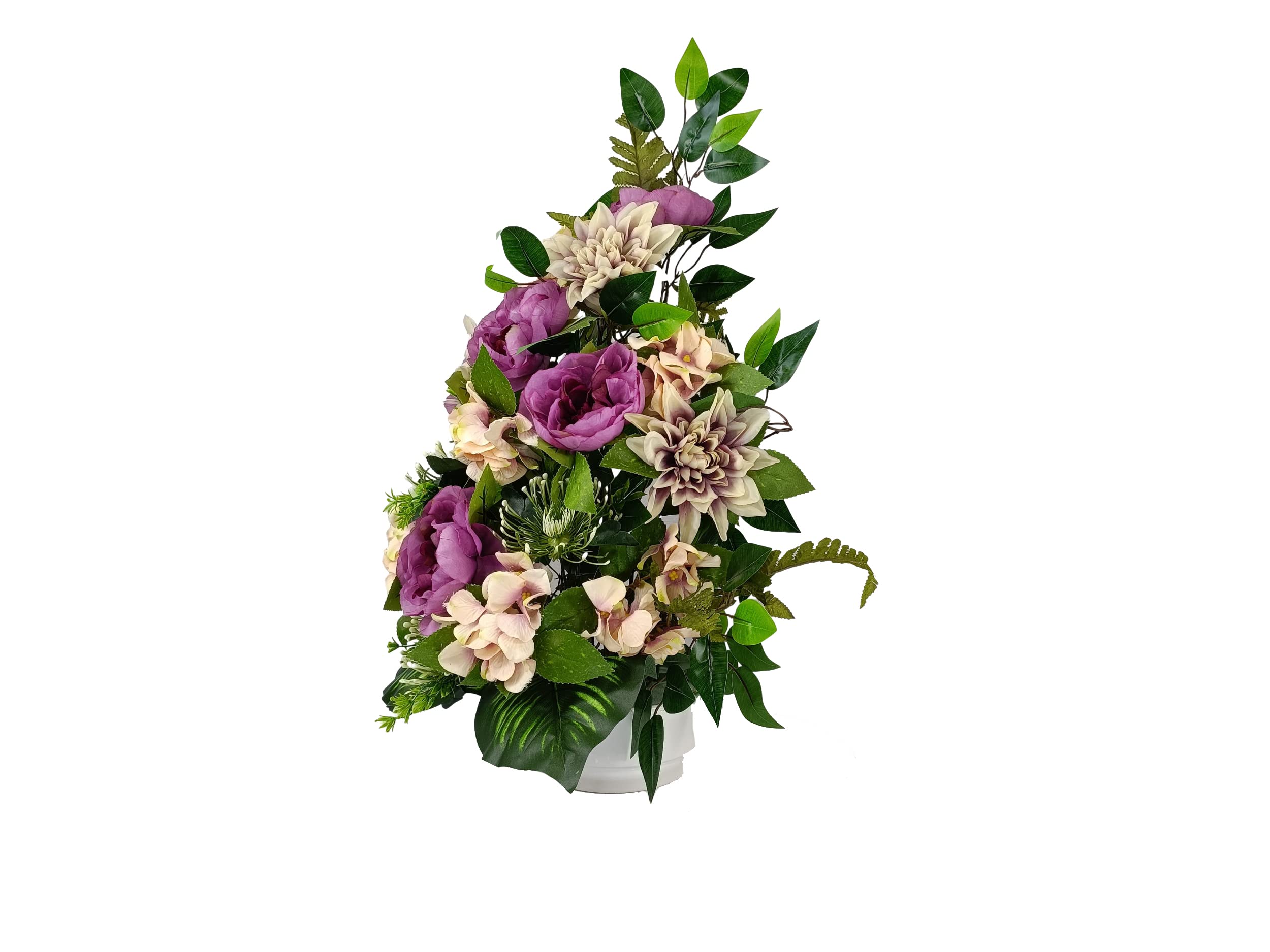 DRW Centro de Flores Artificiales para Cementerio Iglesias Bodas Centro de Flores para los Santos Tonos malvas otoñales 75x45 cm