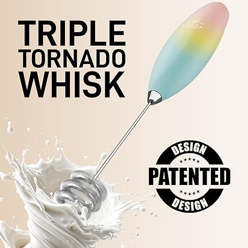 Vista 157 de Zulay Kitchen - Espumador de leche de mano con pilas AA Duracell: batidora de bebidas resistente para café, latte, capuchino y más, color aurora