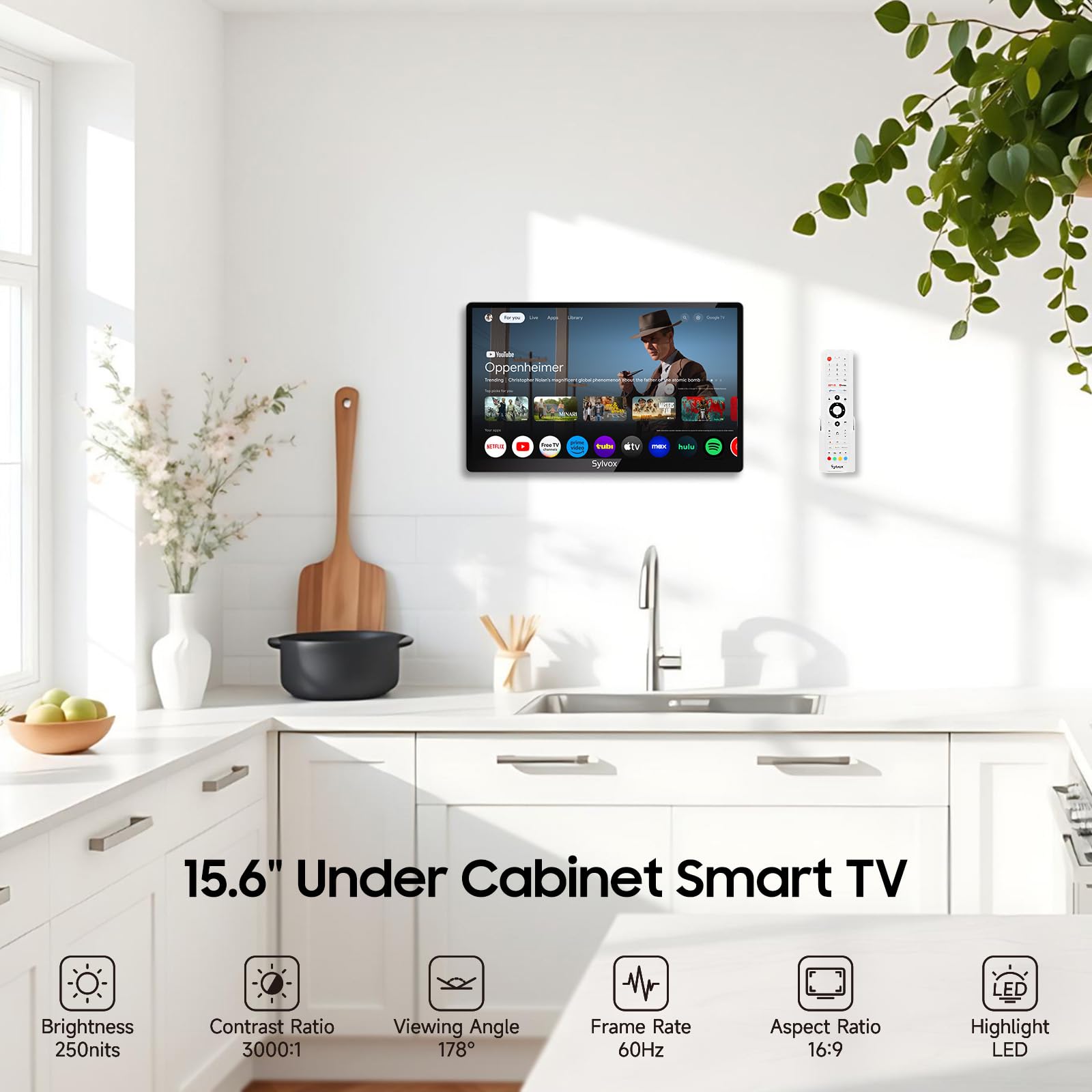 SYLVOX 15,6" Google TV Pliable Full HD 1080P pour Cuisine - Pliage 90°