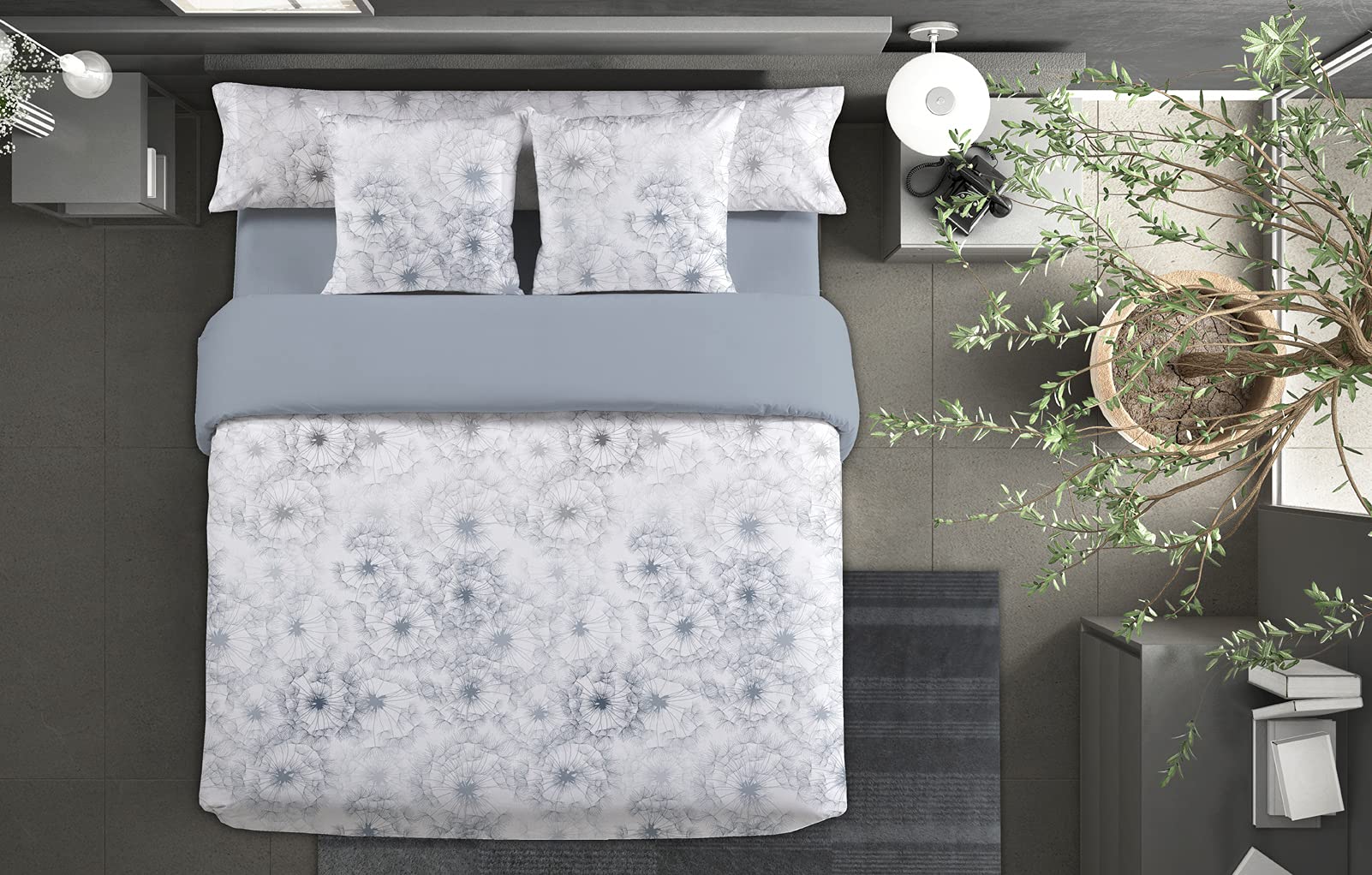 Pierre Cardin® Funda Nórdica 4 Piezas, 180 x 200 cm, 100% Algodón, Gramaje 120g/m², 144 Hilos, Funda de Almohada 45 x 100 cm, Cierre de Clip, Cama de 180, Jewel Azul